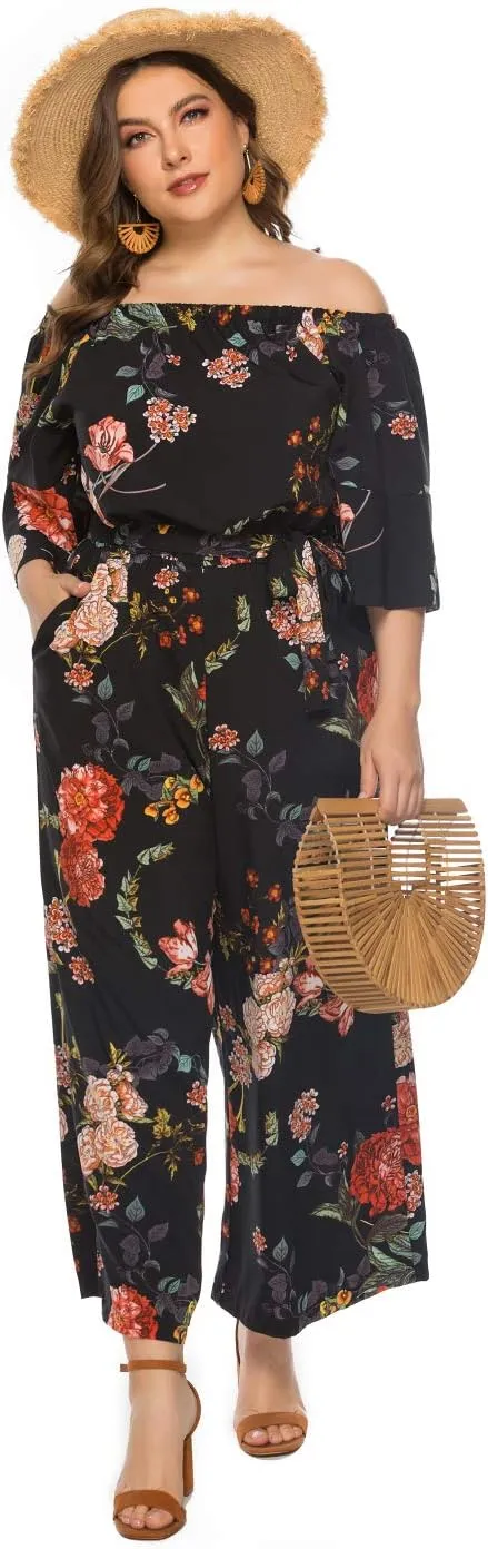 Love Welove Fashion Summer Jumpsuits for Women 2025 Floral Off Shoulder Wide Leg One-Piece Romper Casual Dressy Outfit