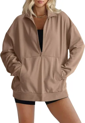 LYANER Women's Half Zip Oversized Sweatshirts Pullover Long Sleeve Hoodies Casual Sweater with Pockets