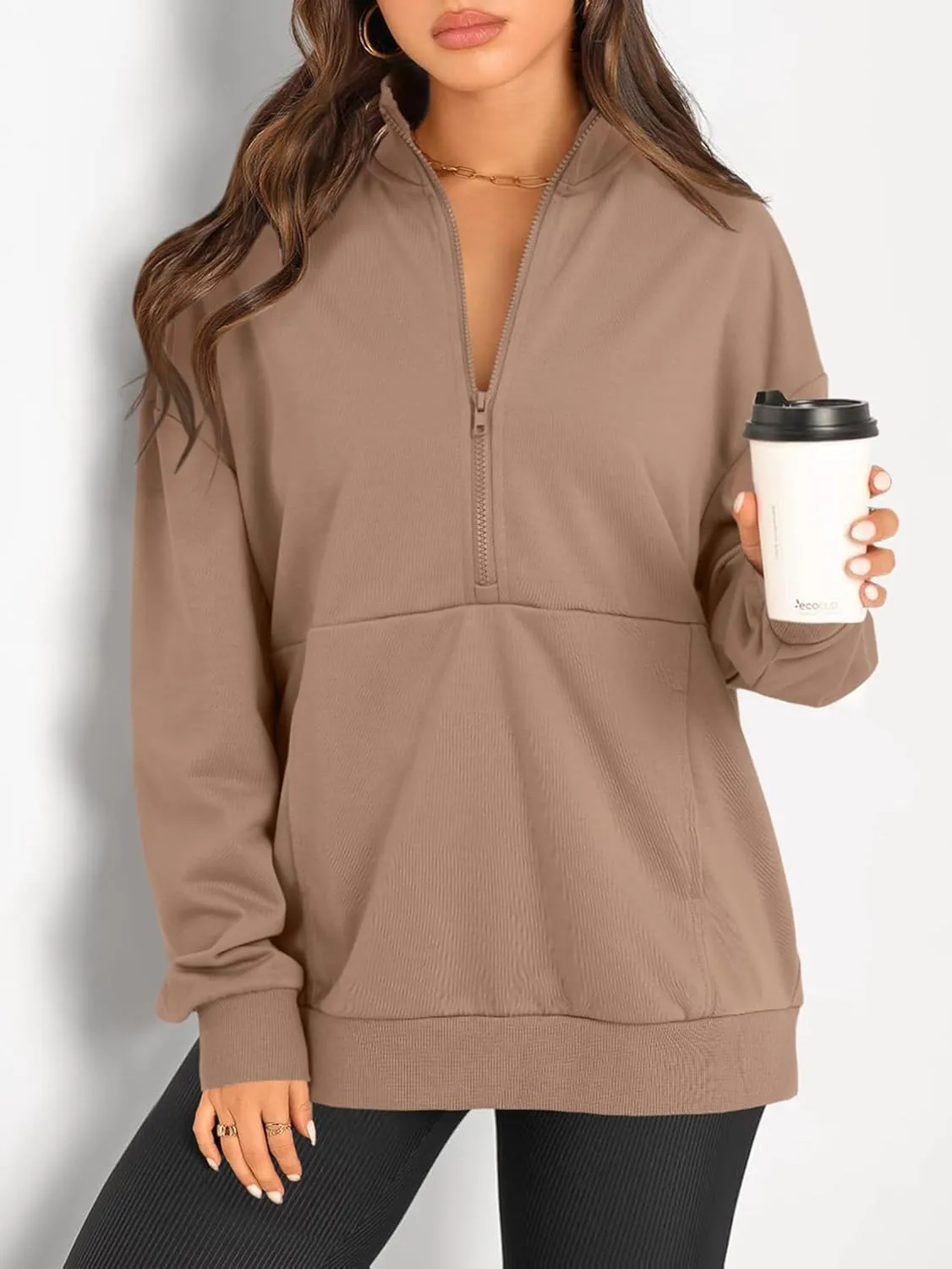 LYANER Women's Half Zip Oversized Sweatshirts Pullover Long Sleeve Hoodies Casual Sweater with Pockets