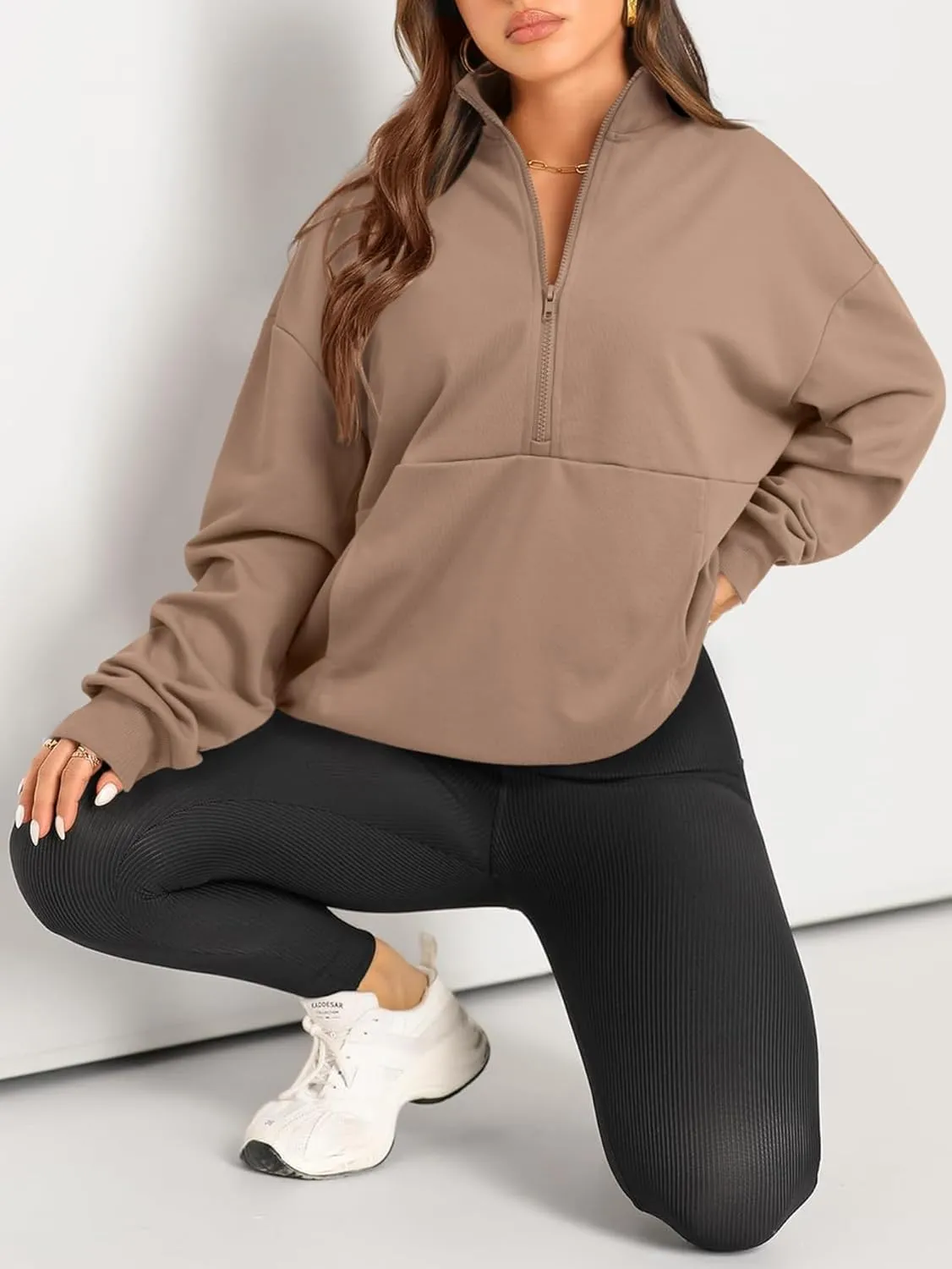 LYANER Women's Half Zip Oversized Sweatshirts Pullover Long Sleeve Hoodies Casual Sweater with Pockets