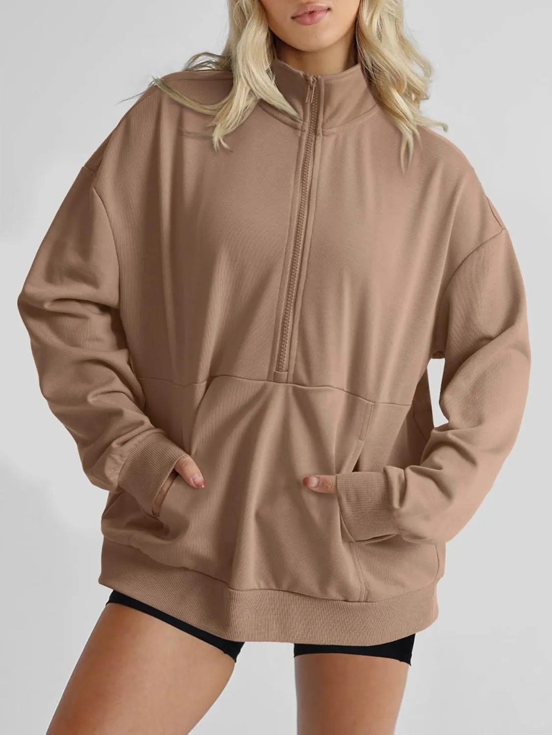 LYANER Women's Half Zip Oversized Sweatshirts Pullover Long Sleeve Hoodies Casual Sweater with Pockets