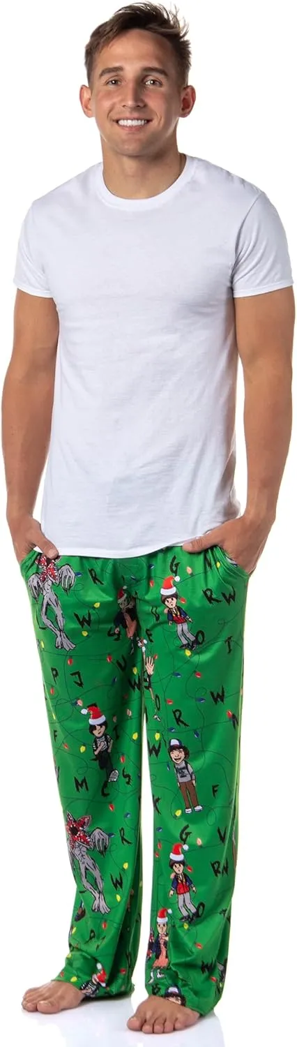 Mad Engine Stranger Things Men's Sketch Characters And Light Strings Adult Lounge Pajama Pants