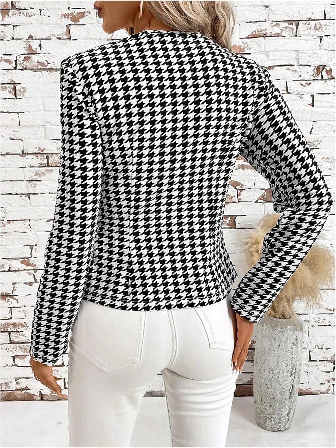 MakeMeChic Women's Open Front Button Decor Jacket Long Sleeve Work Office Blazer Coat