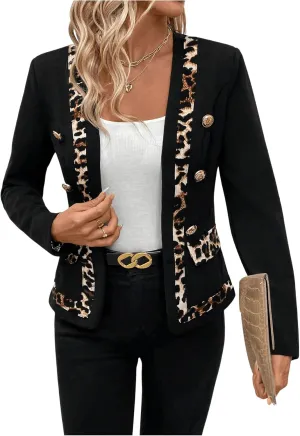 MakeMeChic Women's Open Front Button Decor Jacket Long Sleeve Work Office Blazer Coat