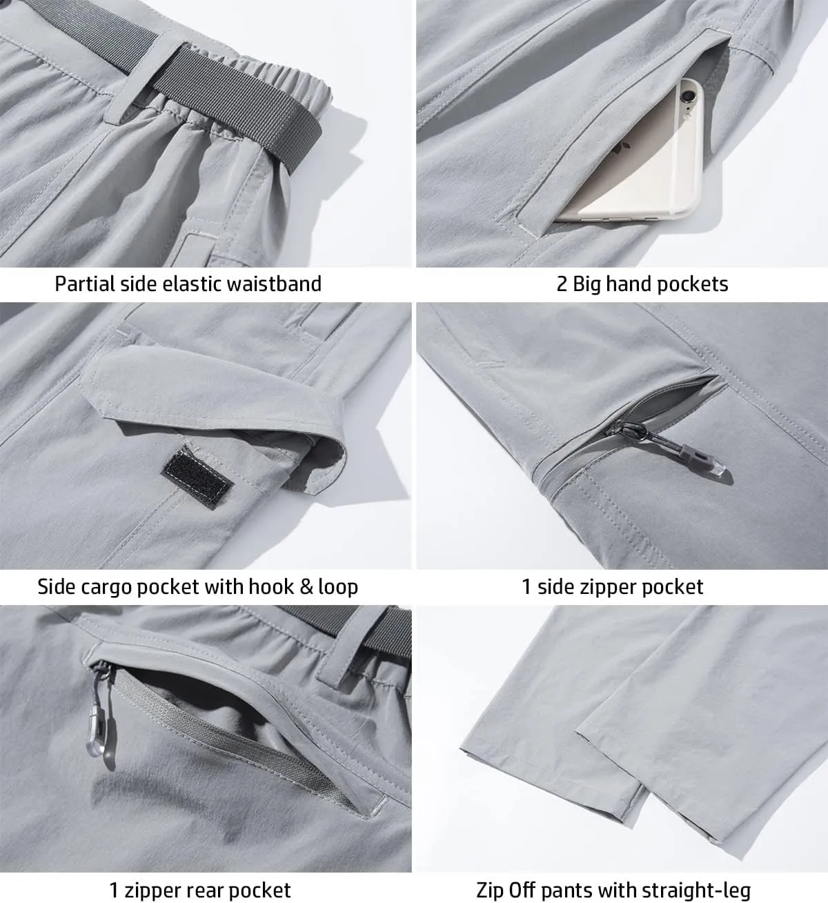 MANSDOUR Men's Hiking Pants Convertible Quick Dry Lightweight Zip-Off Outdoor Travel Camping Fishing Pants