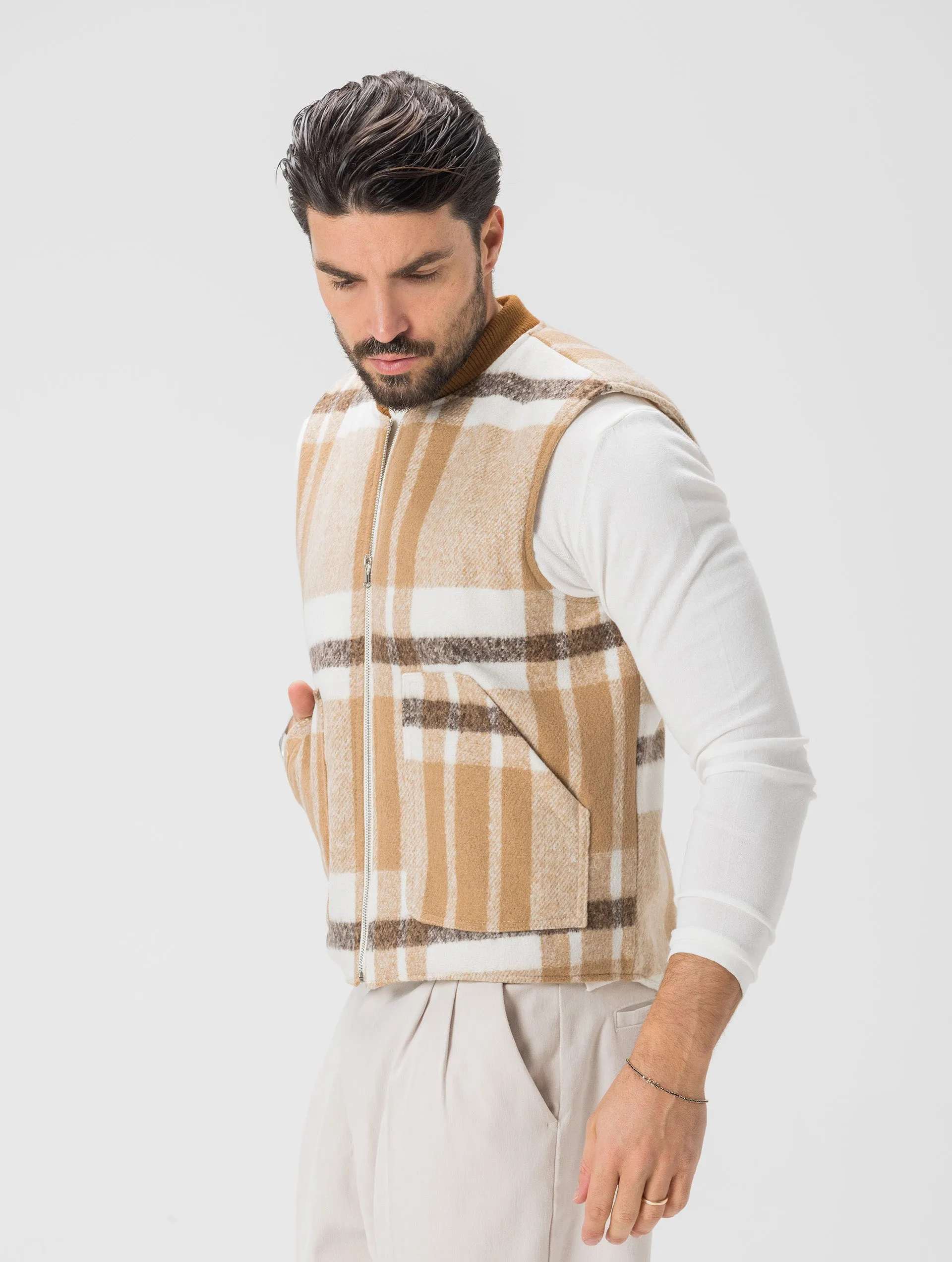 MARCELLUS VEST IN CREAM AND BROWN