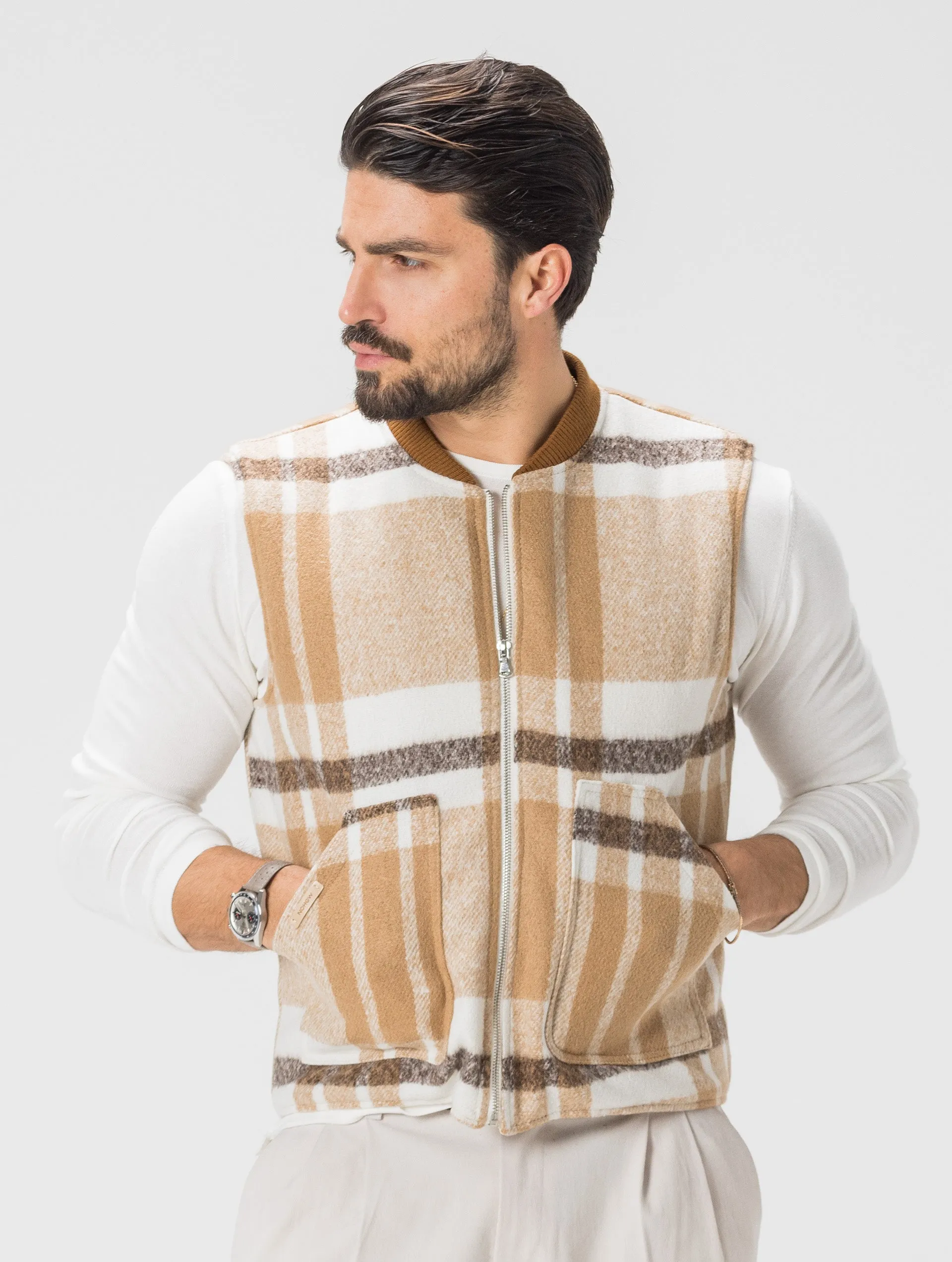 MARCELLUS VEST IN CREAM AND BROWN