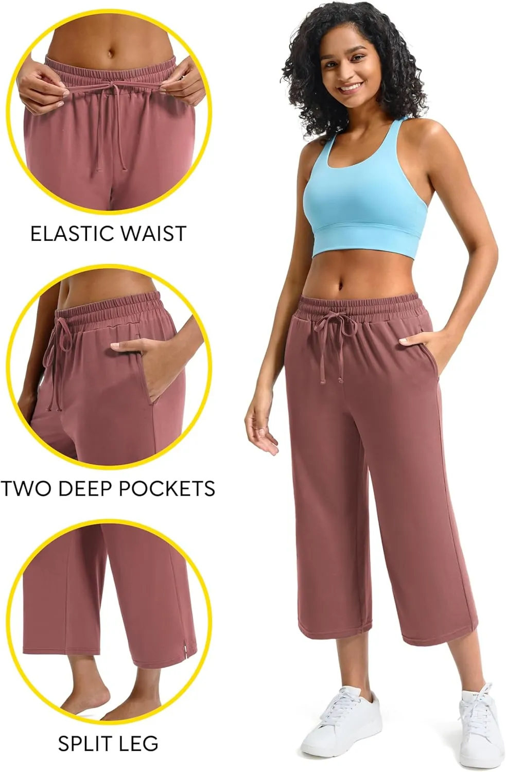 Maxbee Wide Leg Capri Pants for Women Loose Yoga Pants Drawstring Comfy Lounge Sweatpants with Pockets