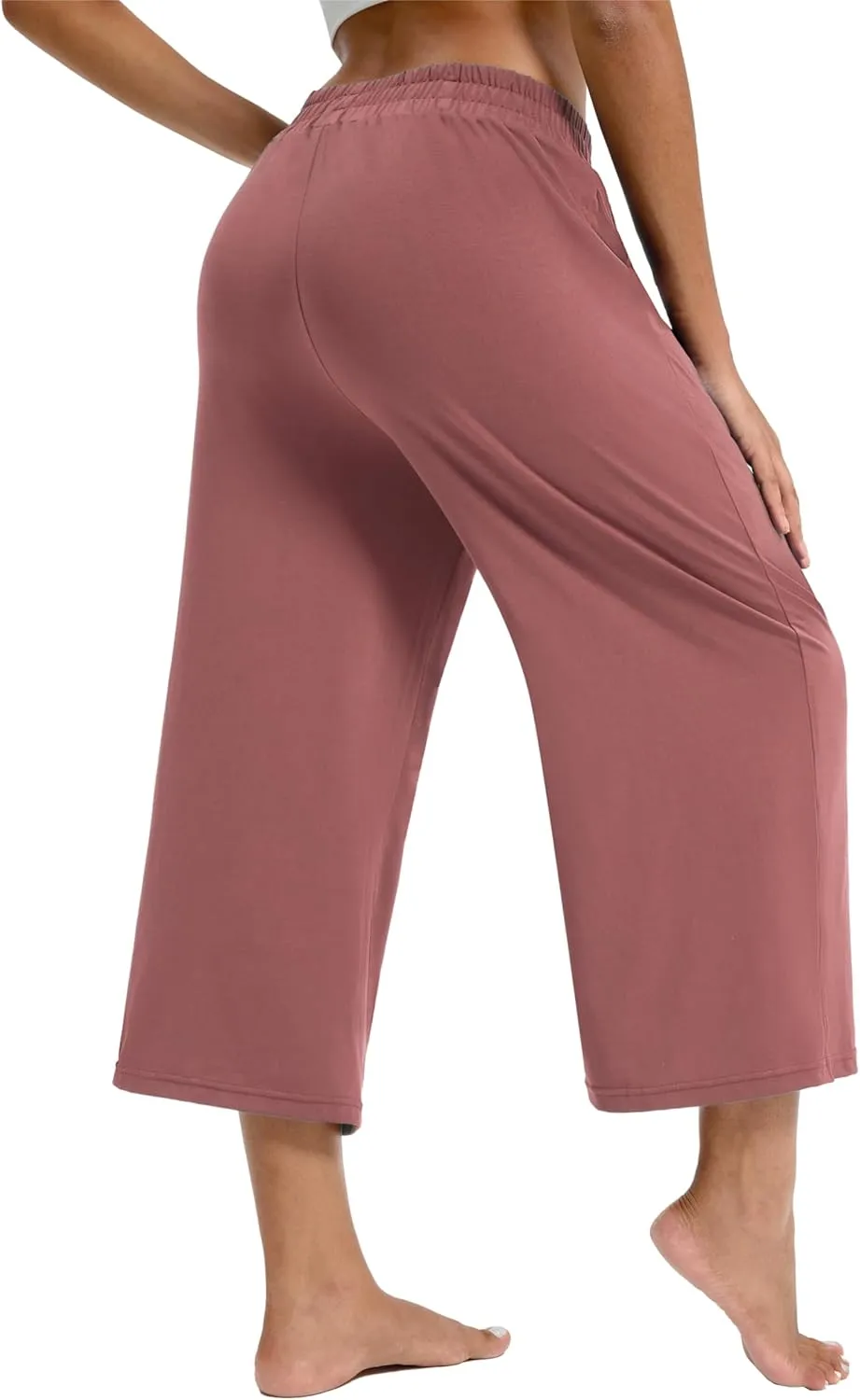 Maxbee Wide Leg Capri Pants for Women Loose Yoga Pants Drawstring Comfy Lounge Sweatpants with Pockets