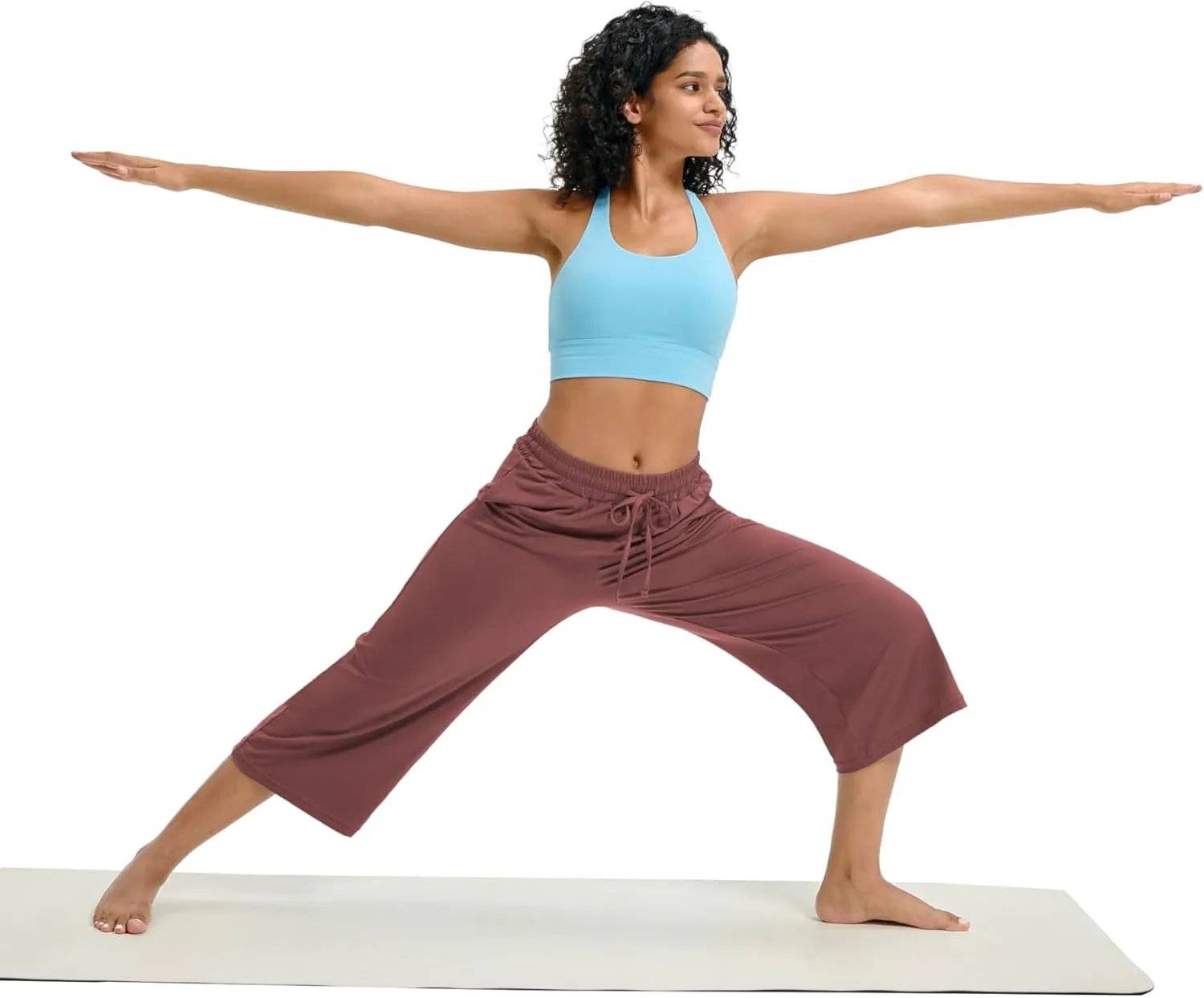 Maxbee Wide Leg Capri Pants for Women Loose Yoga Pants Drawstring Comfy Lounge Sweatpants with Pockets