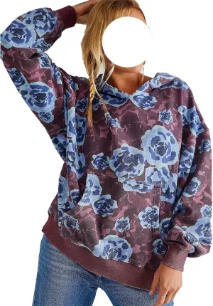 Meiweileya Oversized Graphic Hoodies for Women Y2k Long Sleeve Doop Sweatshirts Top Print Floral Crewneck