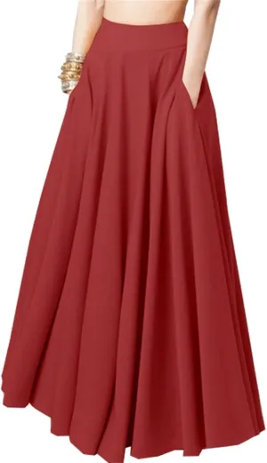 Melliflo Women's Pleated Long Skirts High Waisted A-Line Swing Skirt Ankle Length Flowy Maxi Skirts with Pockets