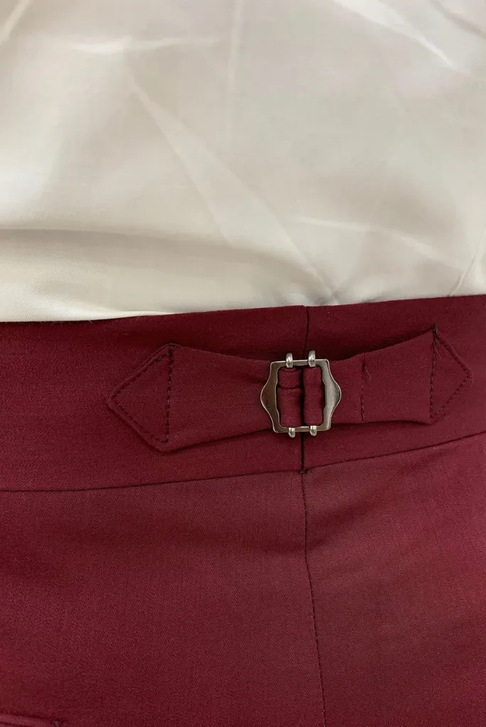 Men Burgundy Slim Fit Trouser Formal Pant Double buckle Wedding Pant Dinner Pant Groom Wear Gift For Him