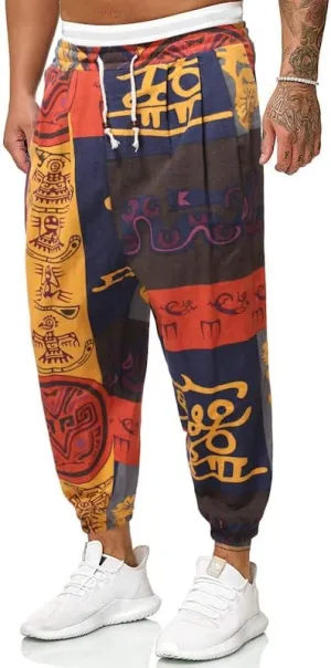 Men Print Harem Pants Summer Cool Street Elastic Waist Loose Oversized Trousers