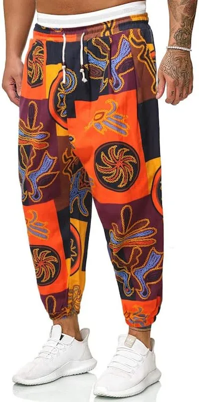 Men Print Harem Pants Summer Cool Street Elastic Waist Loose Oversized Trousers