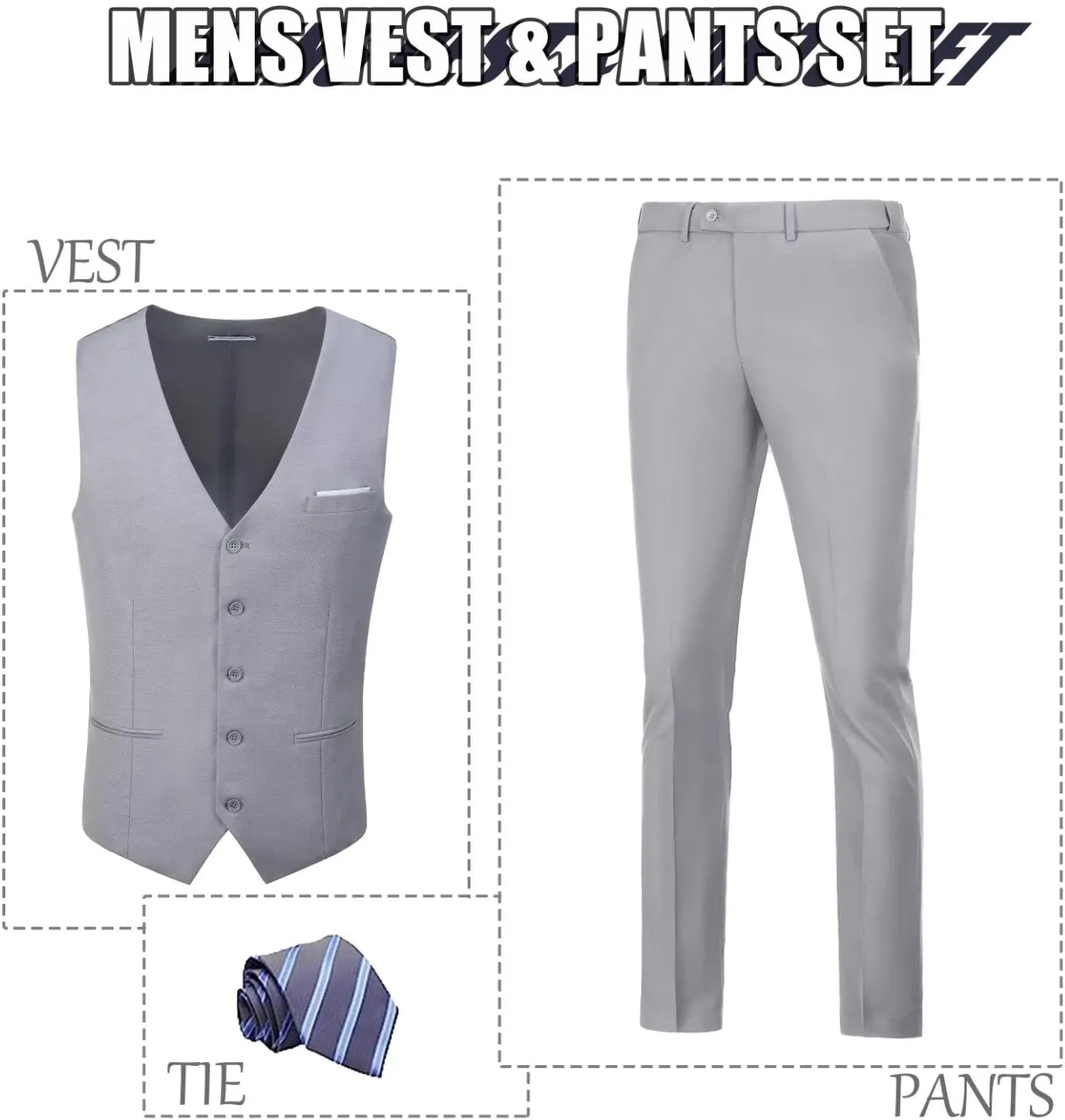 Men's 2 Piece Vest Pants Set Slim Fit Wedding Suit for Men with Tie Tuxedo Set for Business Christmas