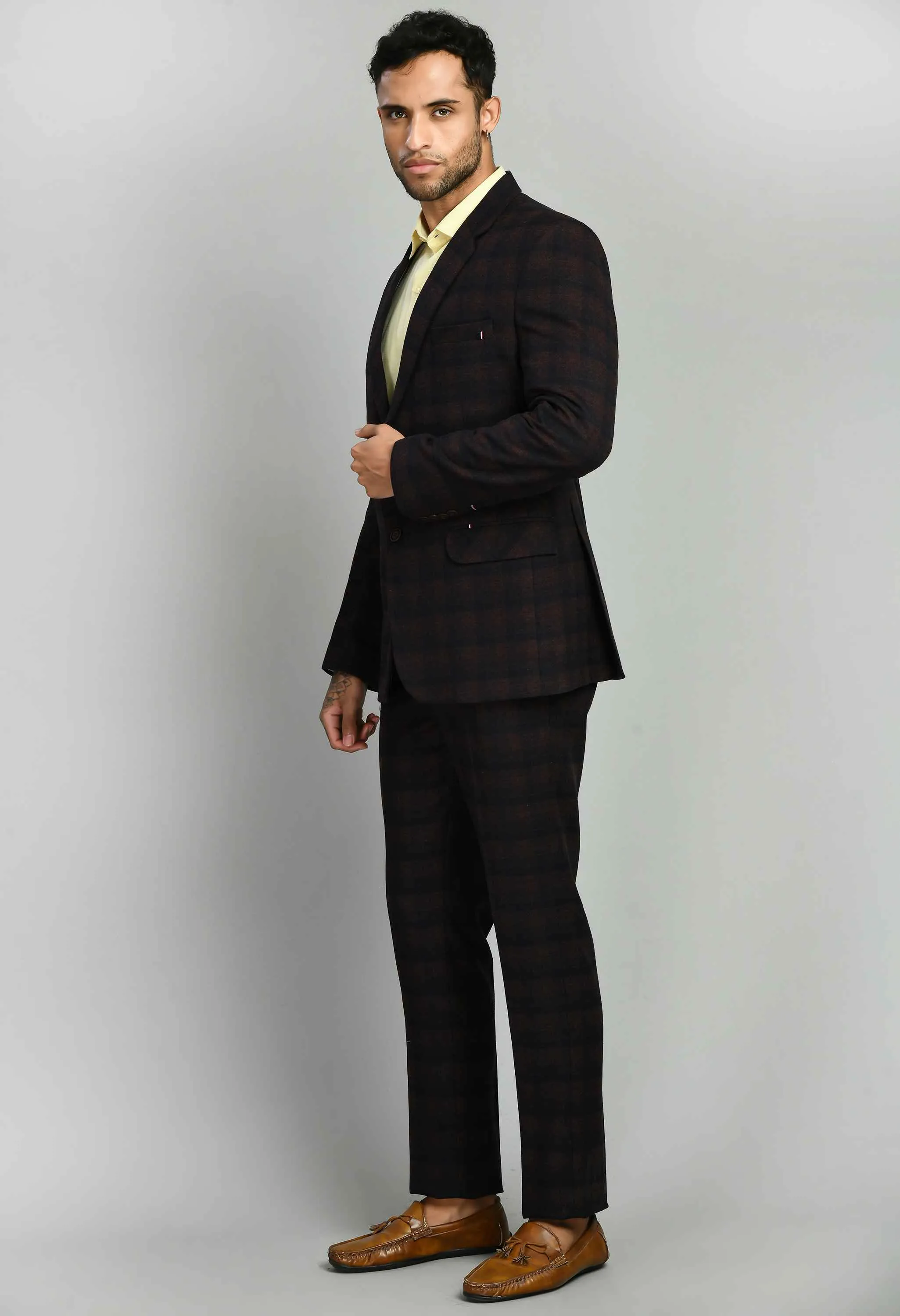 Men's Bold Wine Checks Suit