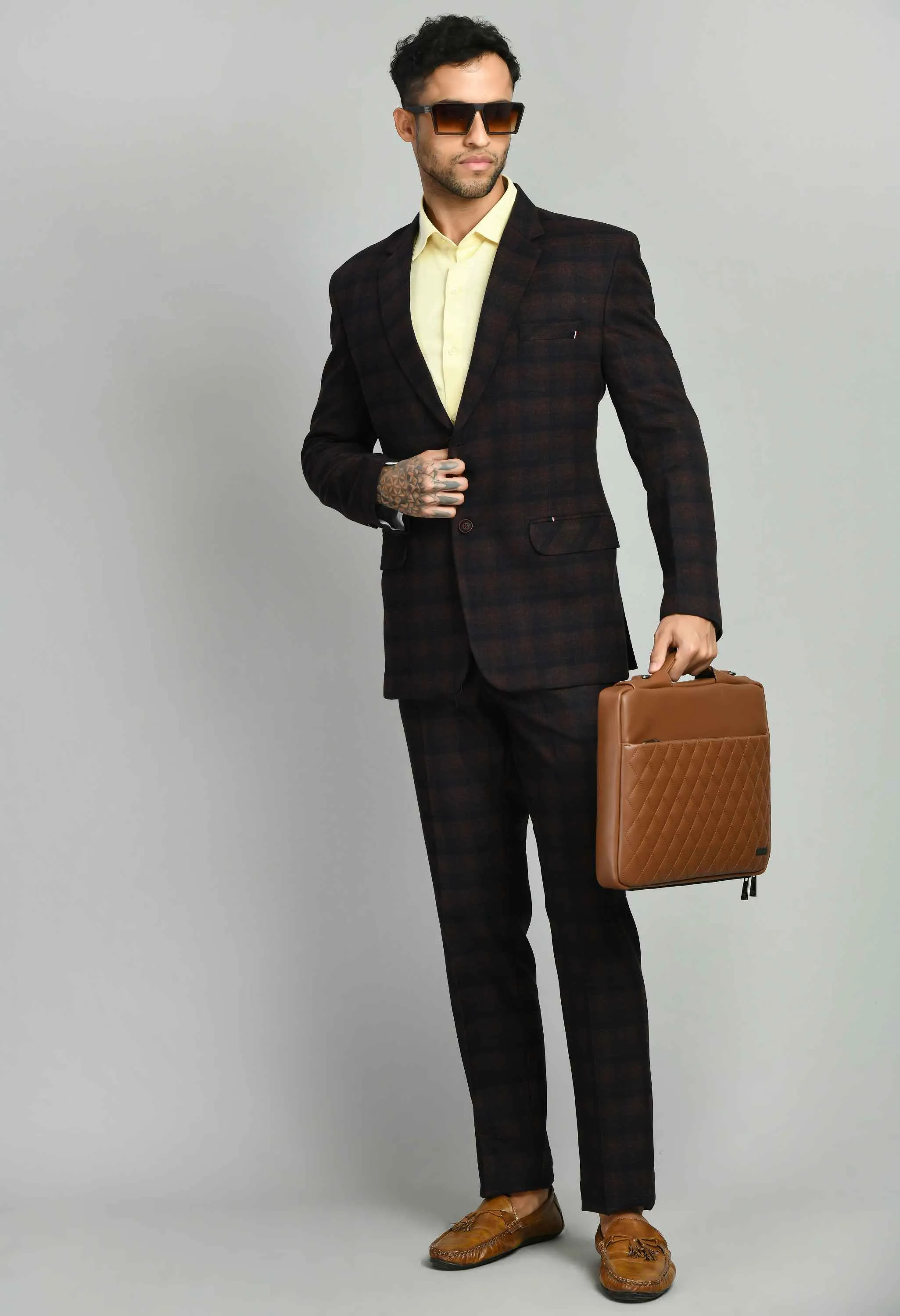 Men's Bold Wine Checks Suit