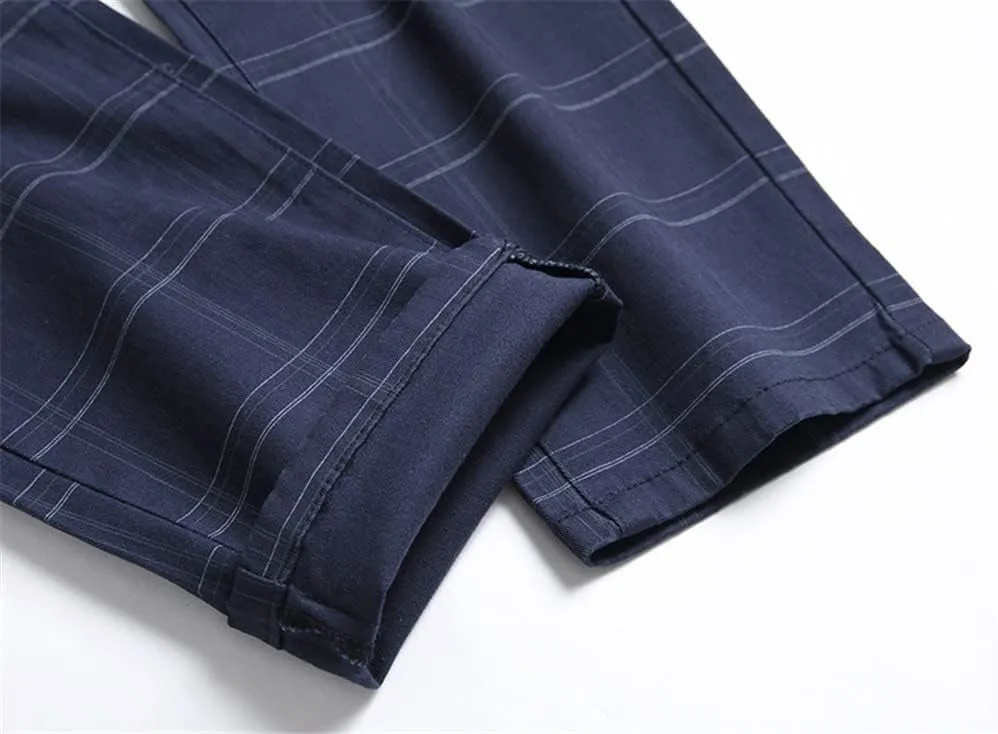 Mens Casual Plaid Chino Business Dress Pants,Fashion Black Stretch Slim Fit Flat Front Skinny Dress Pant for Men