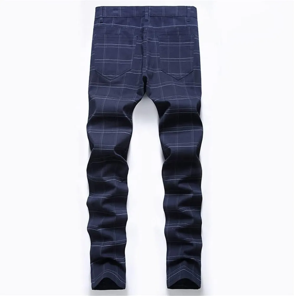 Mens Casual Plaid Chino Business Dress Pants,Fashion Black Stretch Slim Fit Flat Front Skinny Dress Pant for Men