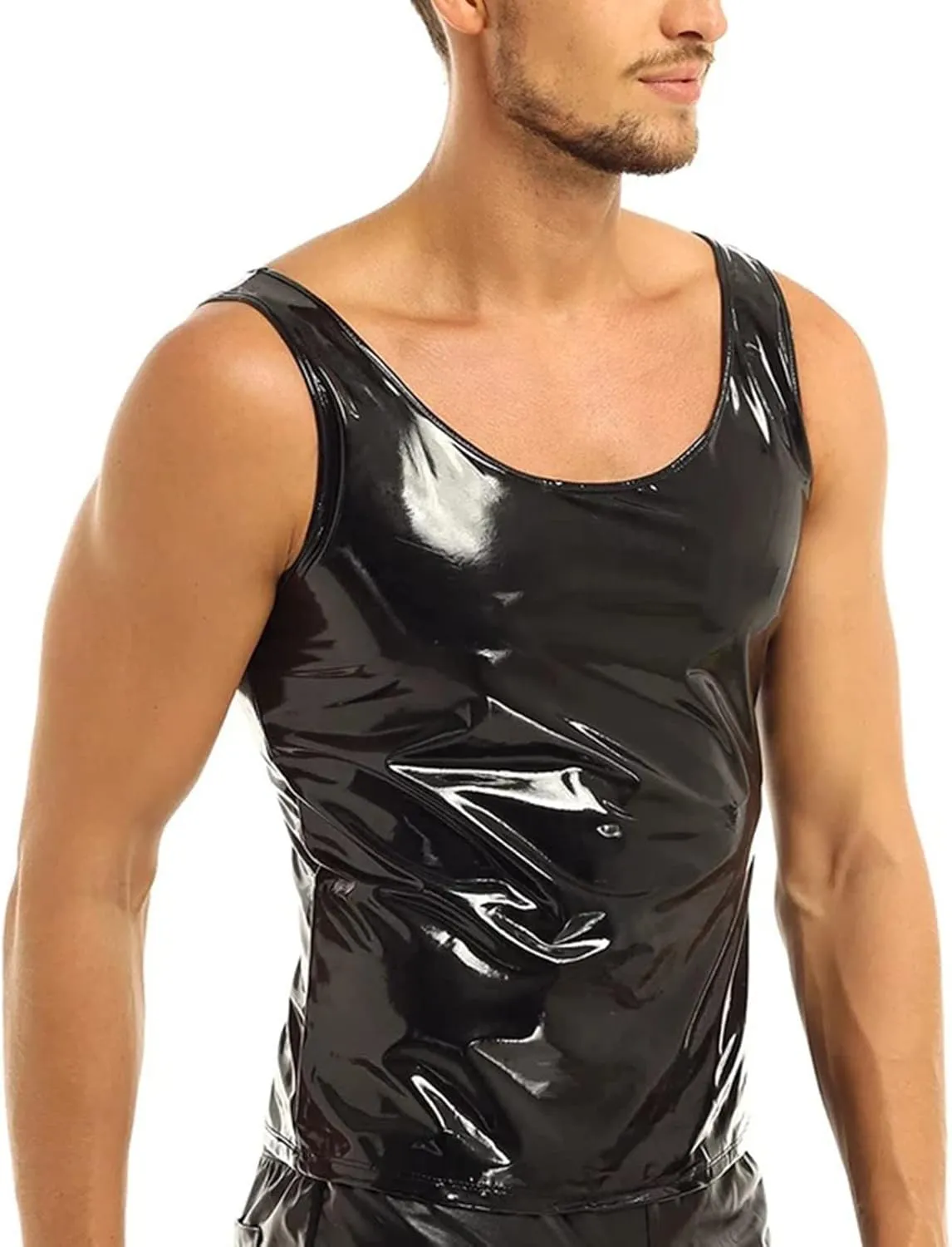 Mens Fashion Casual Solid Color Leather Sexy Coat Sexy Leather Coat Clothes Vest Top Trim