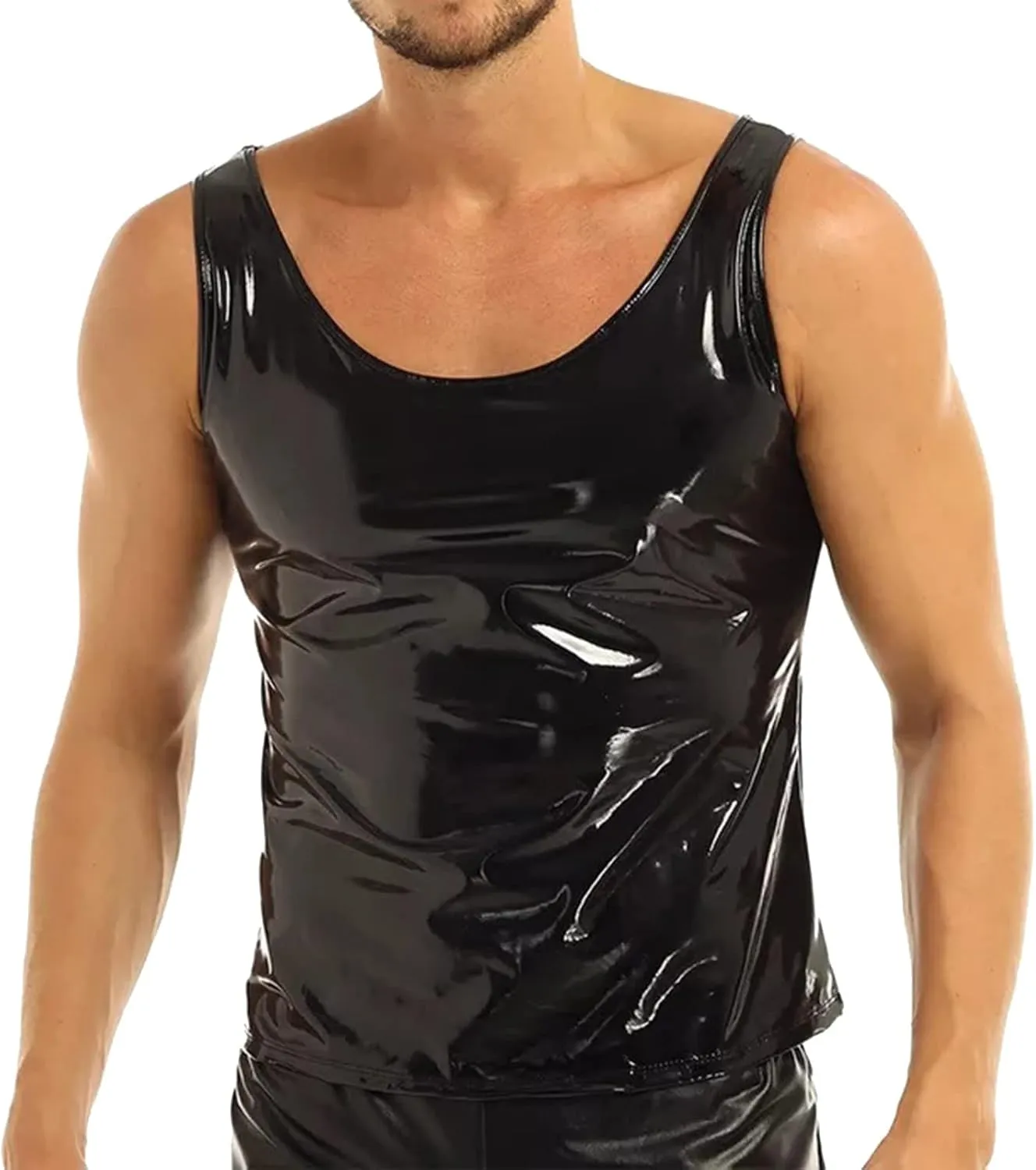 Mens Fashion Casual Solid Color Leather Sexy Coat Sexy Leather Coat Clothes Vest Top Trim