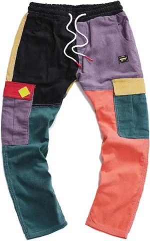 Mens Fashion Hip hop Harem Pants Color Patchwork Streetwear Cargo Pants Casual Running Sport Drawstring Long Pants