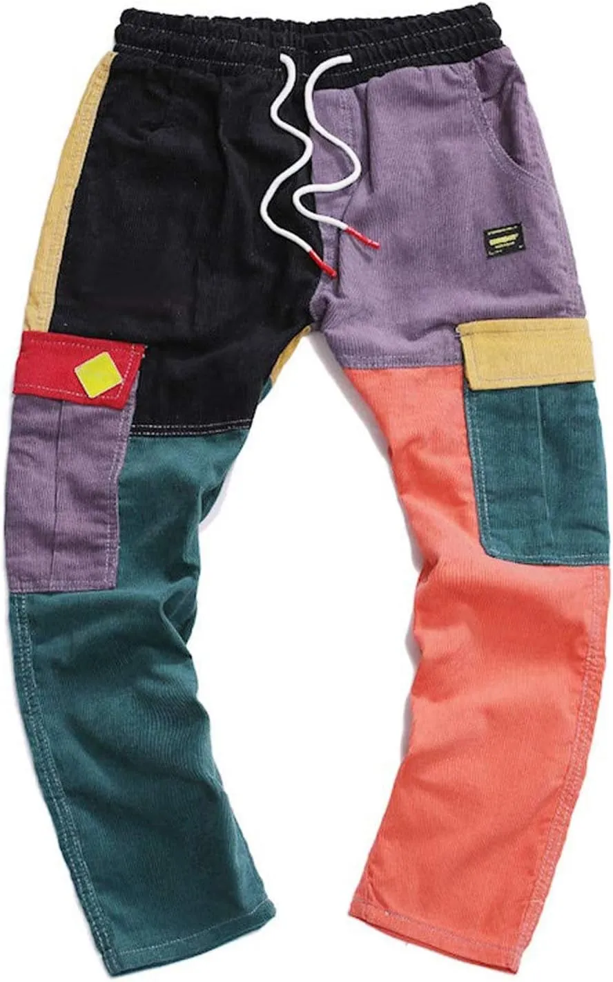 Mens Fashion Hip hop Harem Pants Color Patchwork Streetwear Cargo Pants Casual Running Sport Drawstring Long Pants