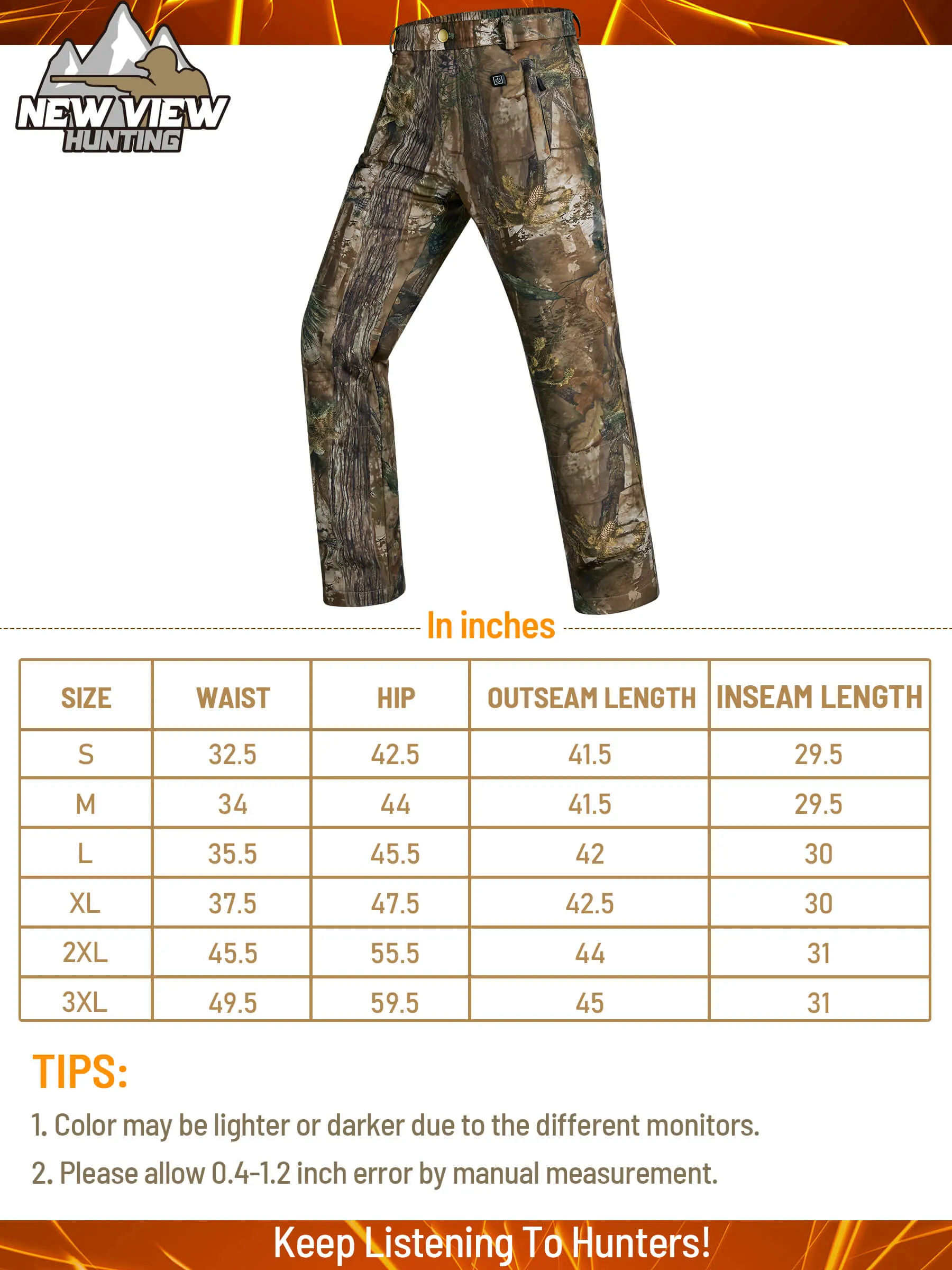 Men's Heated Pants for Hunting, 3 Heating Zones, Power Bank Included