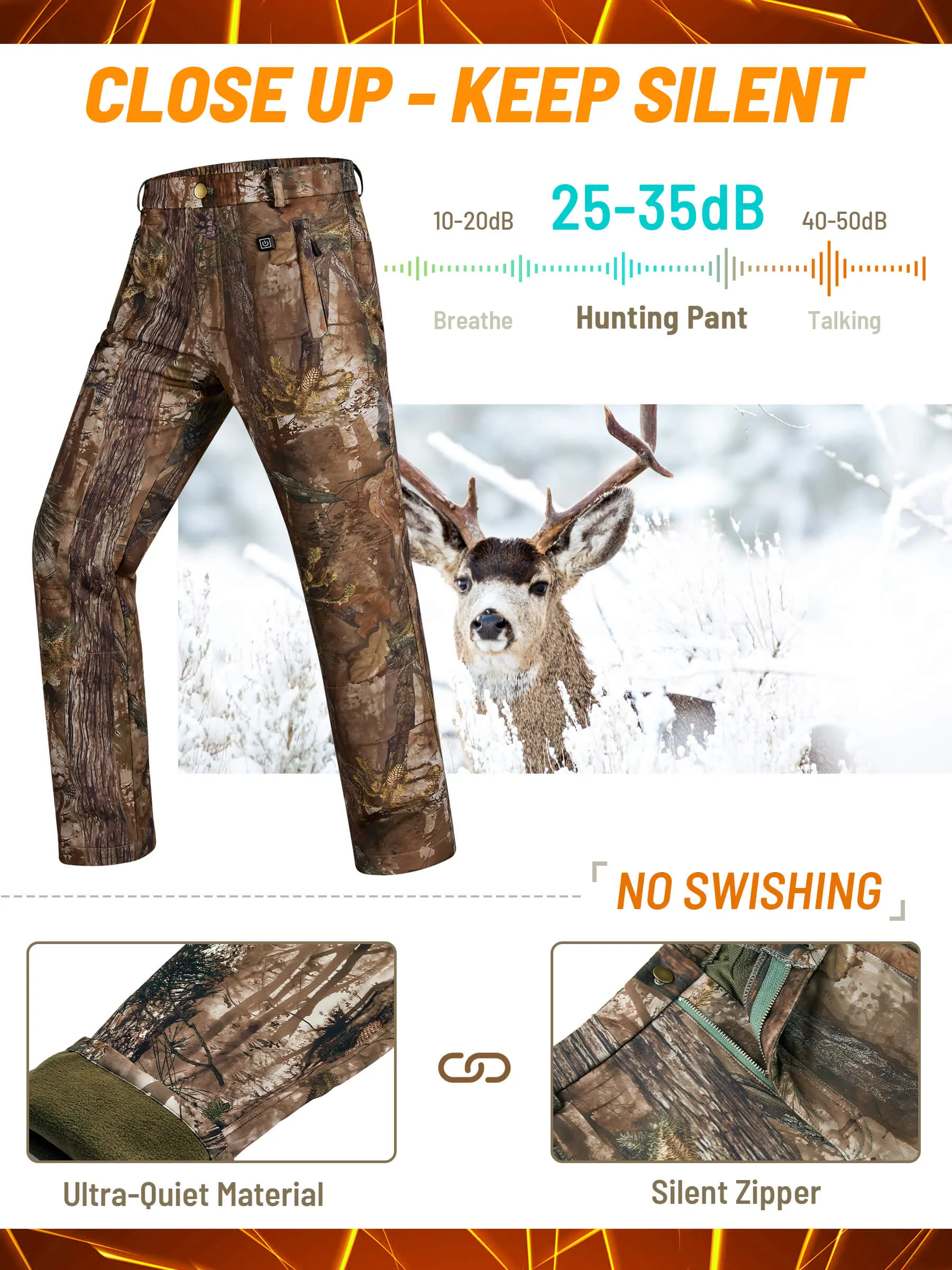 Men's Heated Pants for Hunting, 3 Heating Zones, Power Bank Included
