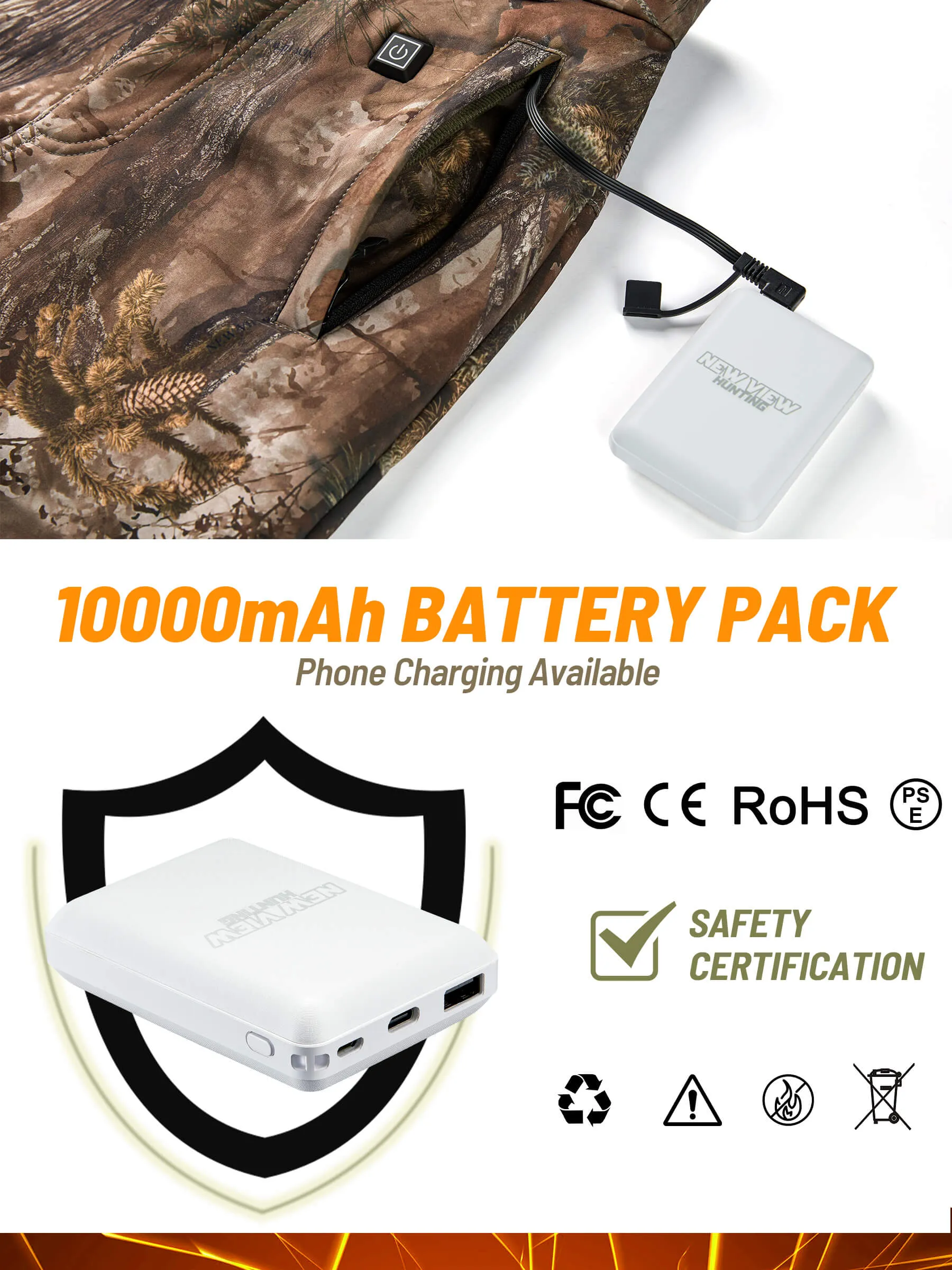 Men's Heated Pants for Hunting, 3 Heating Zones, Power Bank Included