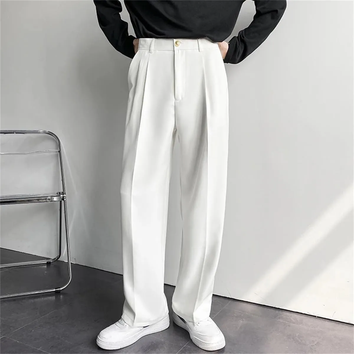 Men's Loose Casual Pants Solid Color Wide Leg Pants Formal Business Design Suit Pants Trousers
