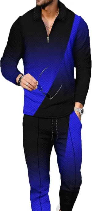 Men's Polo Track Suit Sets Long Sleeve Mens Outfits 2 Piece Fashion Sweatsuit Comfy Casual Set for Men