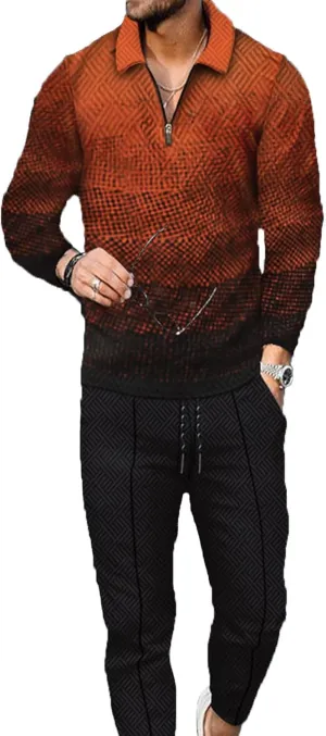 Men's Polo Track Suit Sets Long Sleeve Mens Outfits 2 Piece Fashion Sweatsuit Comfy Casual Set for Men
