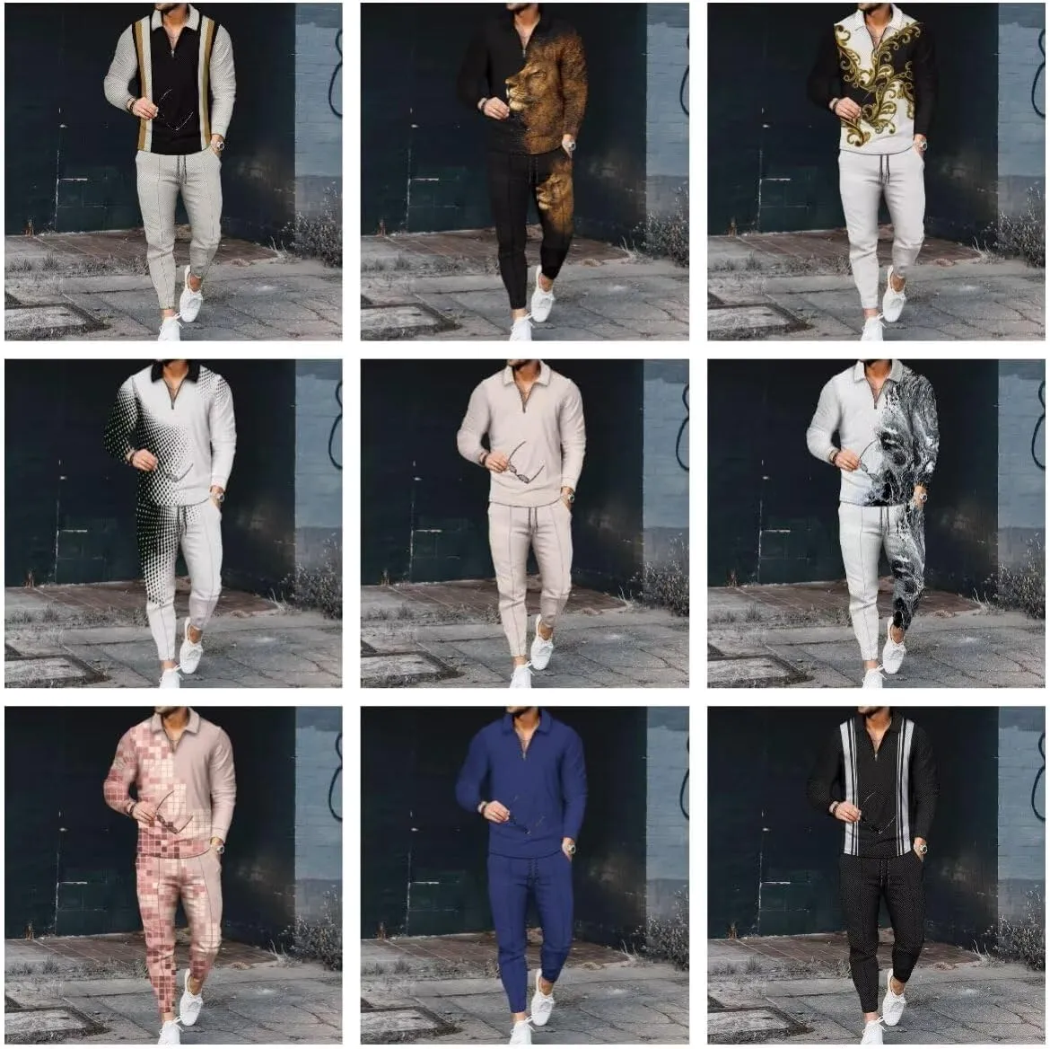 Men's Polo Track Suit Sets Long Sleeve Mens Outfits 2 Piece Fashion Sweatsuit Comfy Casual Set for Men