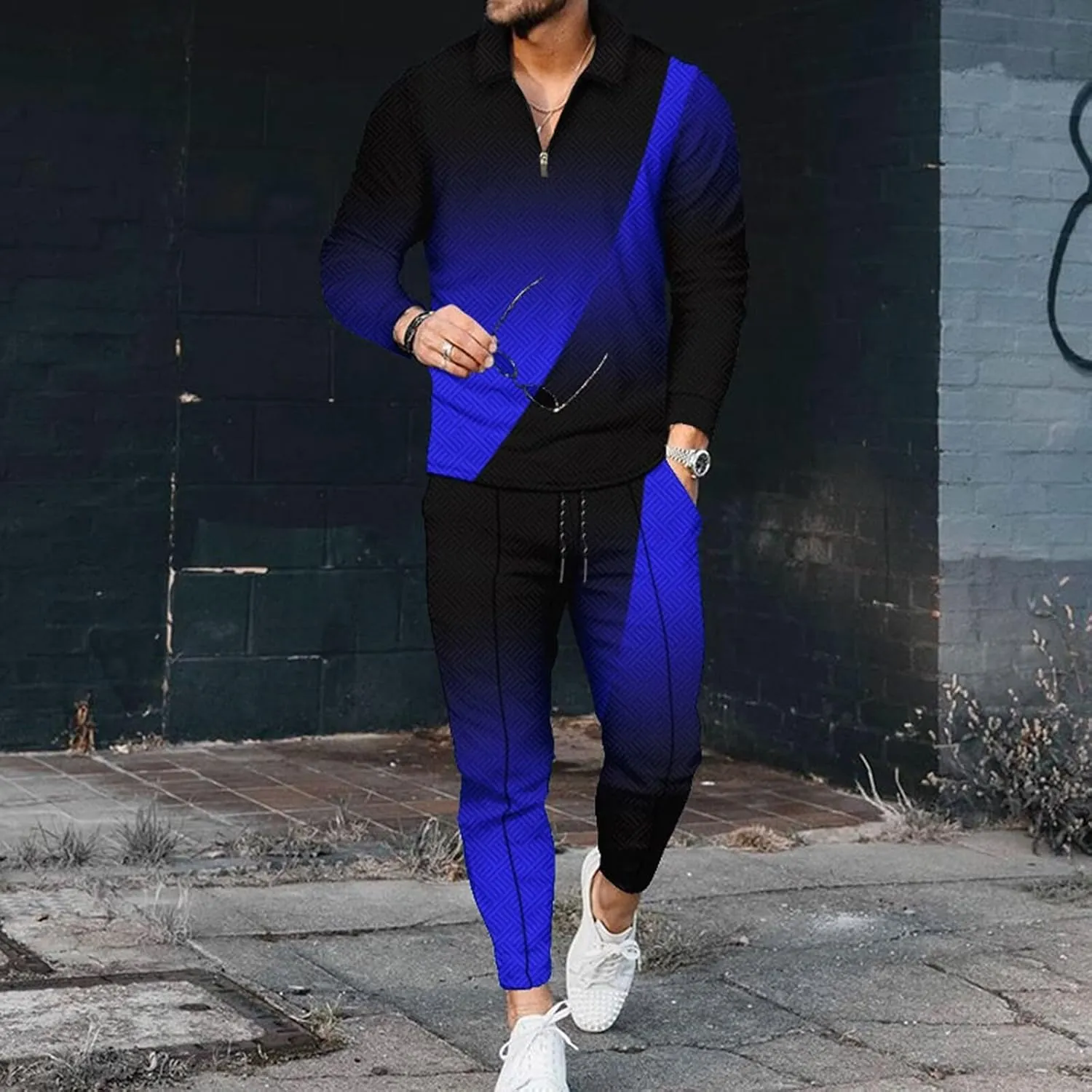 Men's Polo Track Suit Sets Long Sleeve Mens Outfits 2 Piece Fashion Sweatsuit Comfy Casual Set for Men