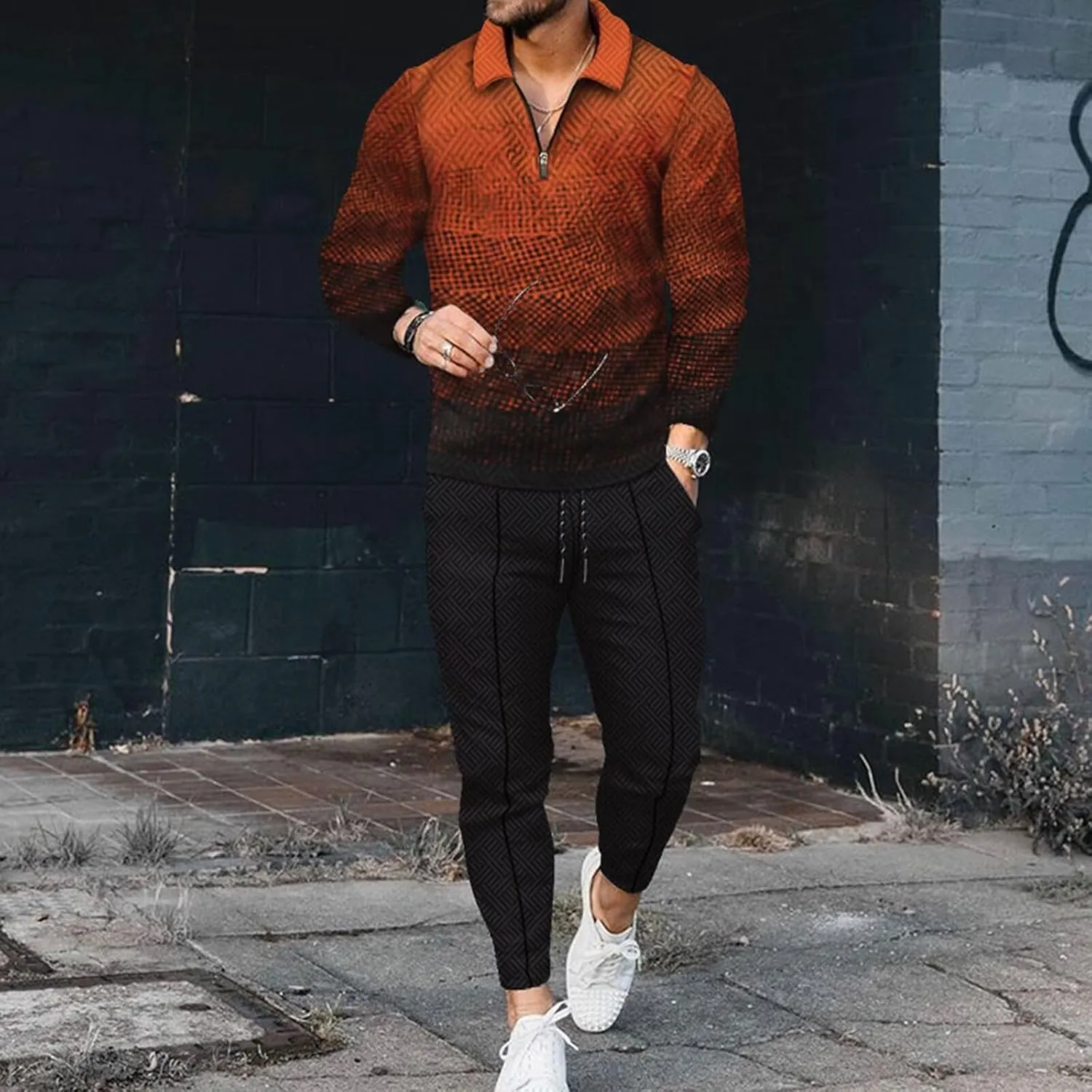 Men's Polo Track Suit Sets Long Sleeve Mens Outfits 2 Piece Fashion Sweatsuit Comfy Casual Set for Men