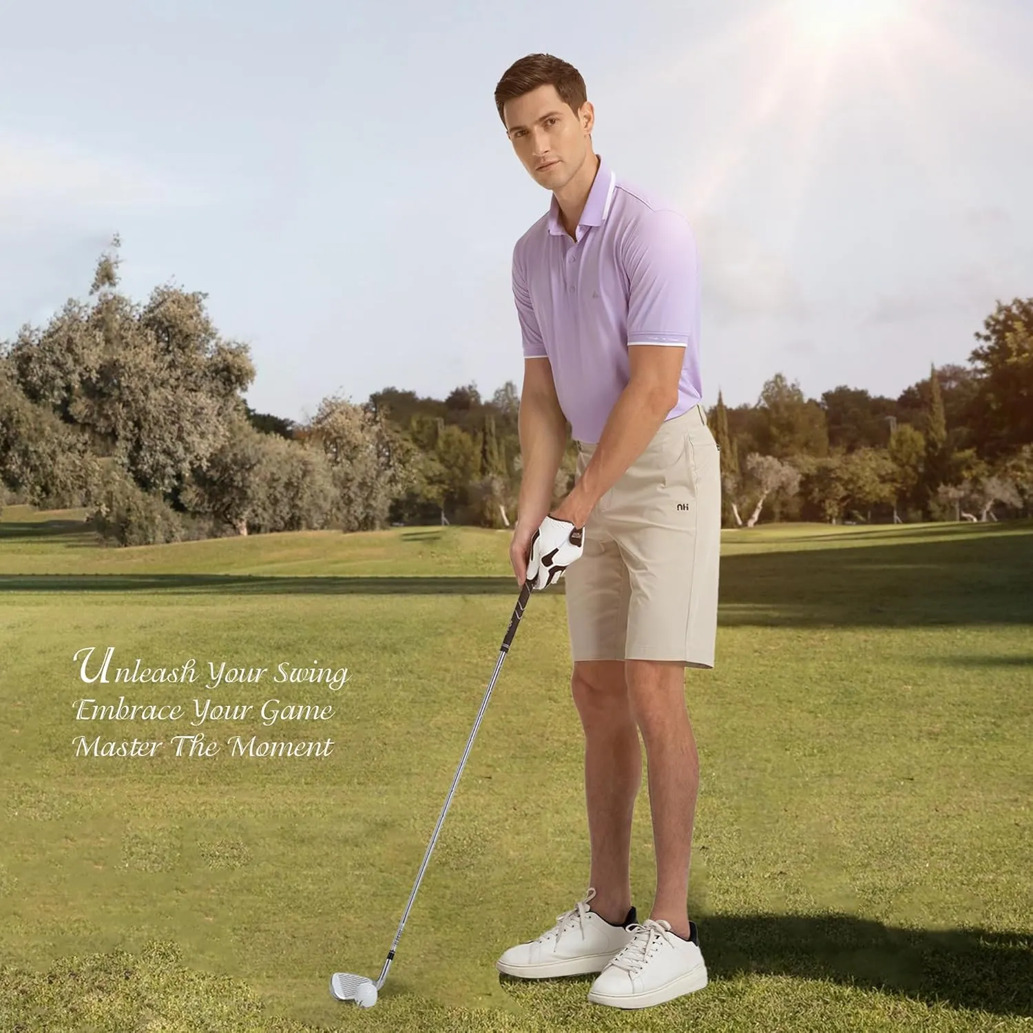 Men's Premium Golf Polo  Silky Tech Nylon, Cooling, UV-Resistant, Quick-Dry Athletic Shirt for Golf, Tennis