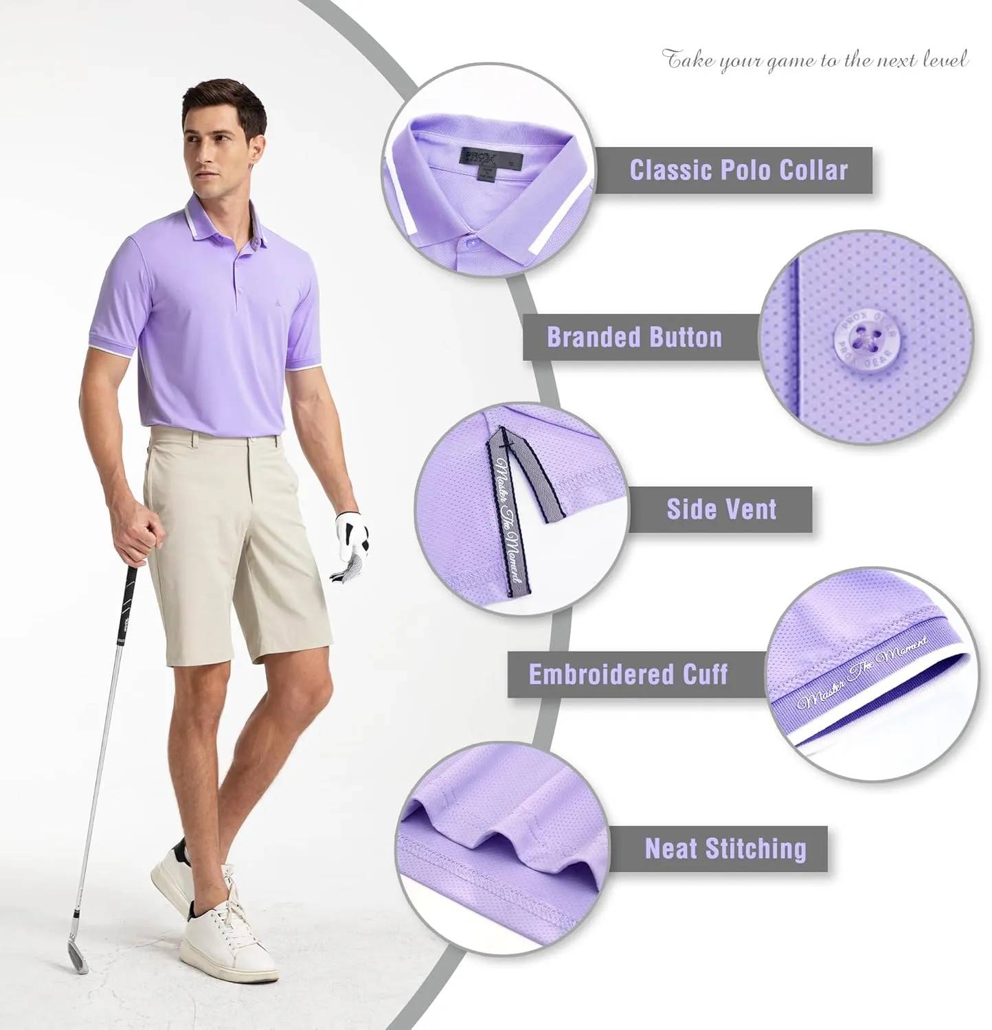 Men's Premium Golf Polo  Silky Tech Nylon, Cooling, UV-Resistant, Quick-Dry Athletic Shirt for Golf, Tennis