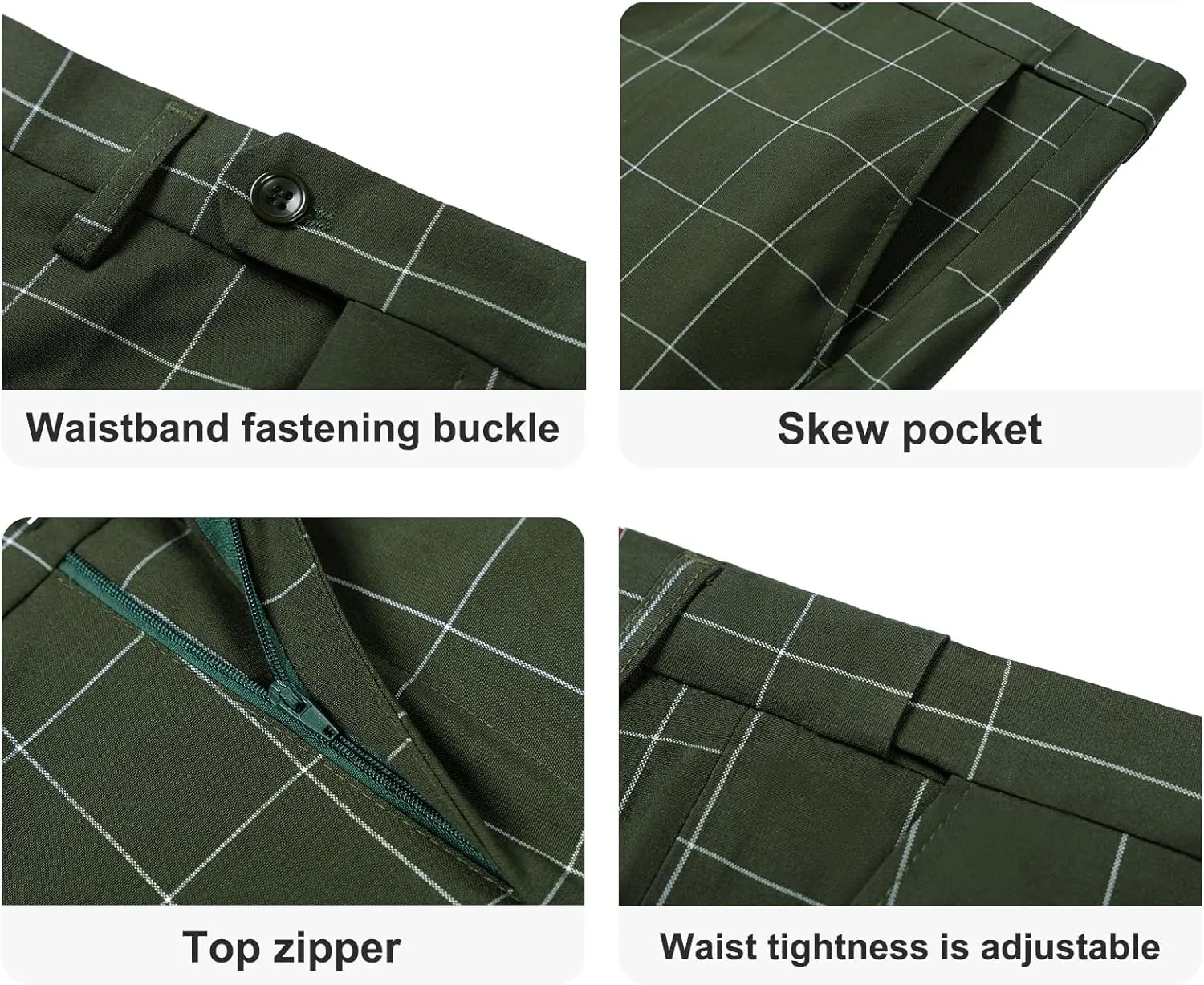 Men's Slim Fit 3 Piece Plaid Suit Set,Business Formal Attire Solid Blazer Jacket Vest Pants