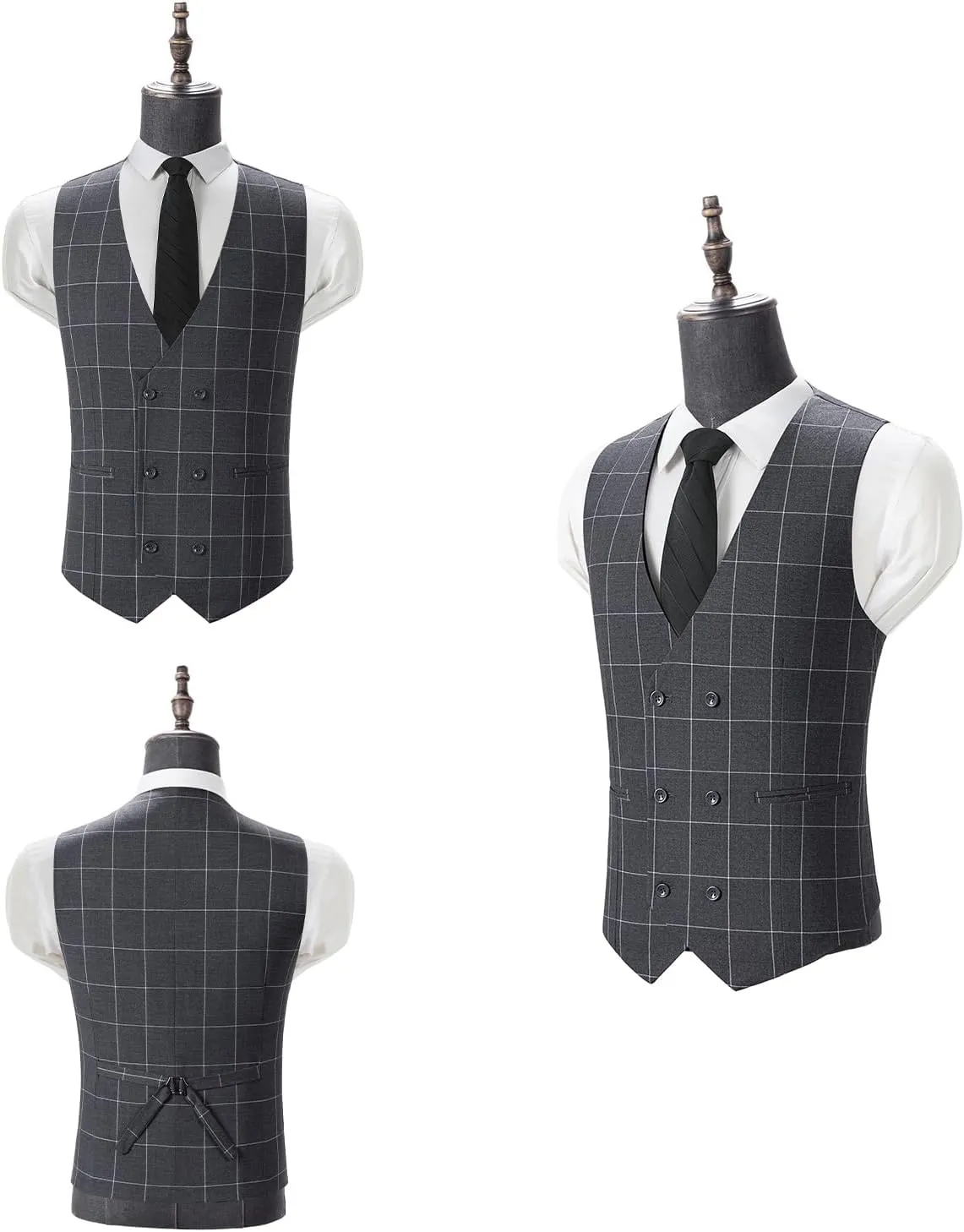 Men's Slim Fit 3 Piece Plaid Suit Set,Business Formal Attire Solid Blazer Jacket Vest Pants