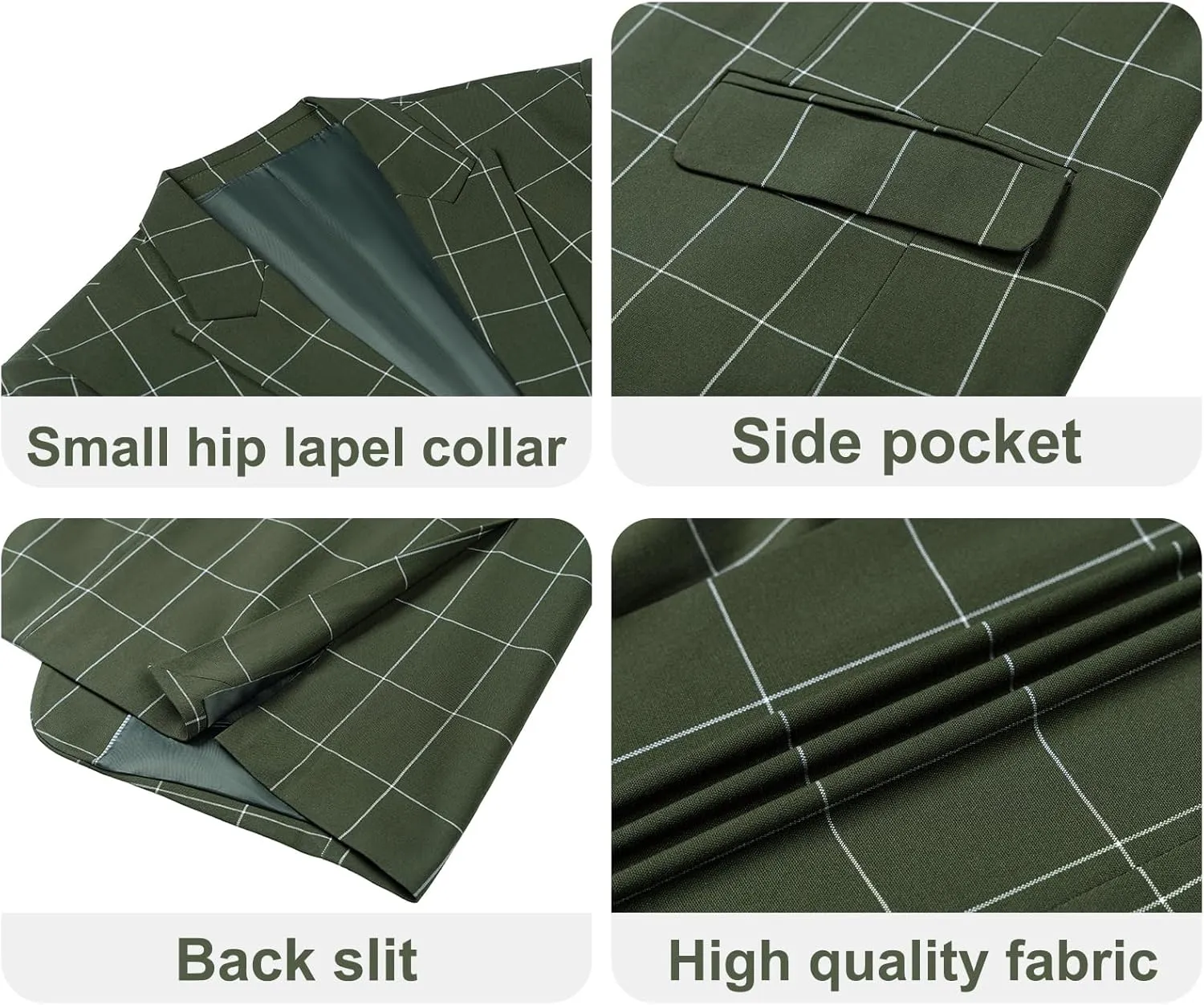 Men's Slim Fit 3 Piece Plaid Suit Set,Business Formal Attire Solid Blazer Jacket Vest Pants