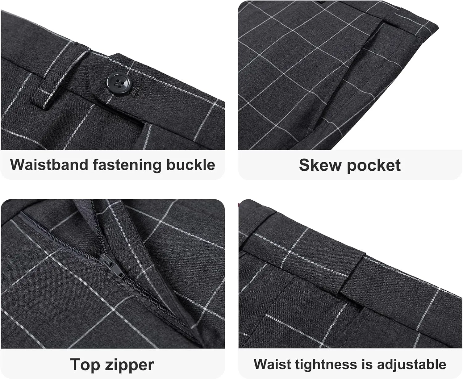 Men's Slim Fit 3 Piece Plaid Suit Set,Business Formal Attire Solid Blazer Jacket Vest Pants
