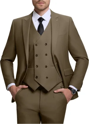 Mens Suit Slim Fit Solid Suit Jacket Double Breasted Vest and Dress Pants 3 Piece Set Prom Wedding Suits for Men