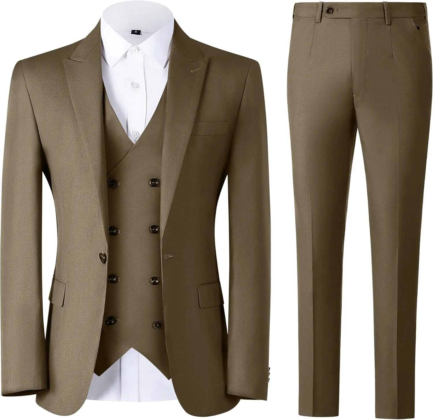 Mens Suit Slim Fit Solid Suit Jacket Double Breasted Vest and Dress Pants 3 Piece Set Prom Wedding Suits for Men