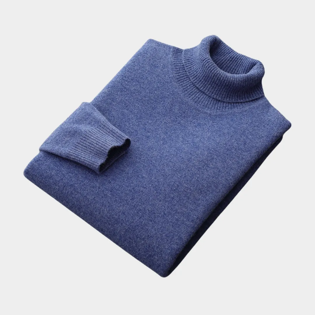 Men's Turtleneck Wool Sweater  Old Money Thick Business Knitwear, Cashmere, Navy Blue/Caramel/Black