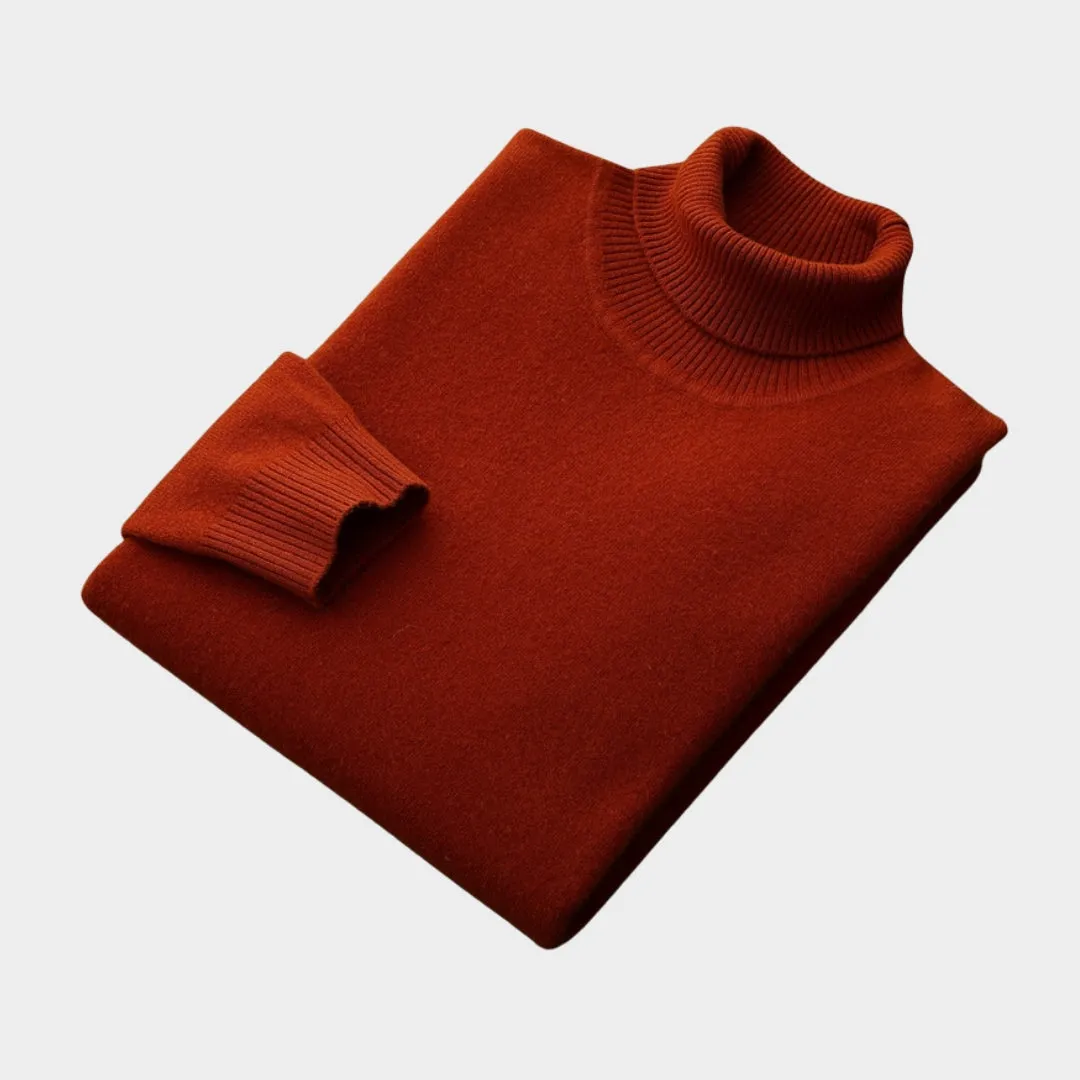 Men's Turtleneck Wool Sweater  Old Money Thick Business Knitwear, Cashmere, Navy Blue/Caramel/Black