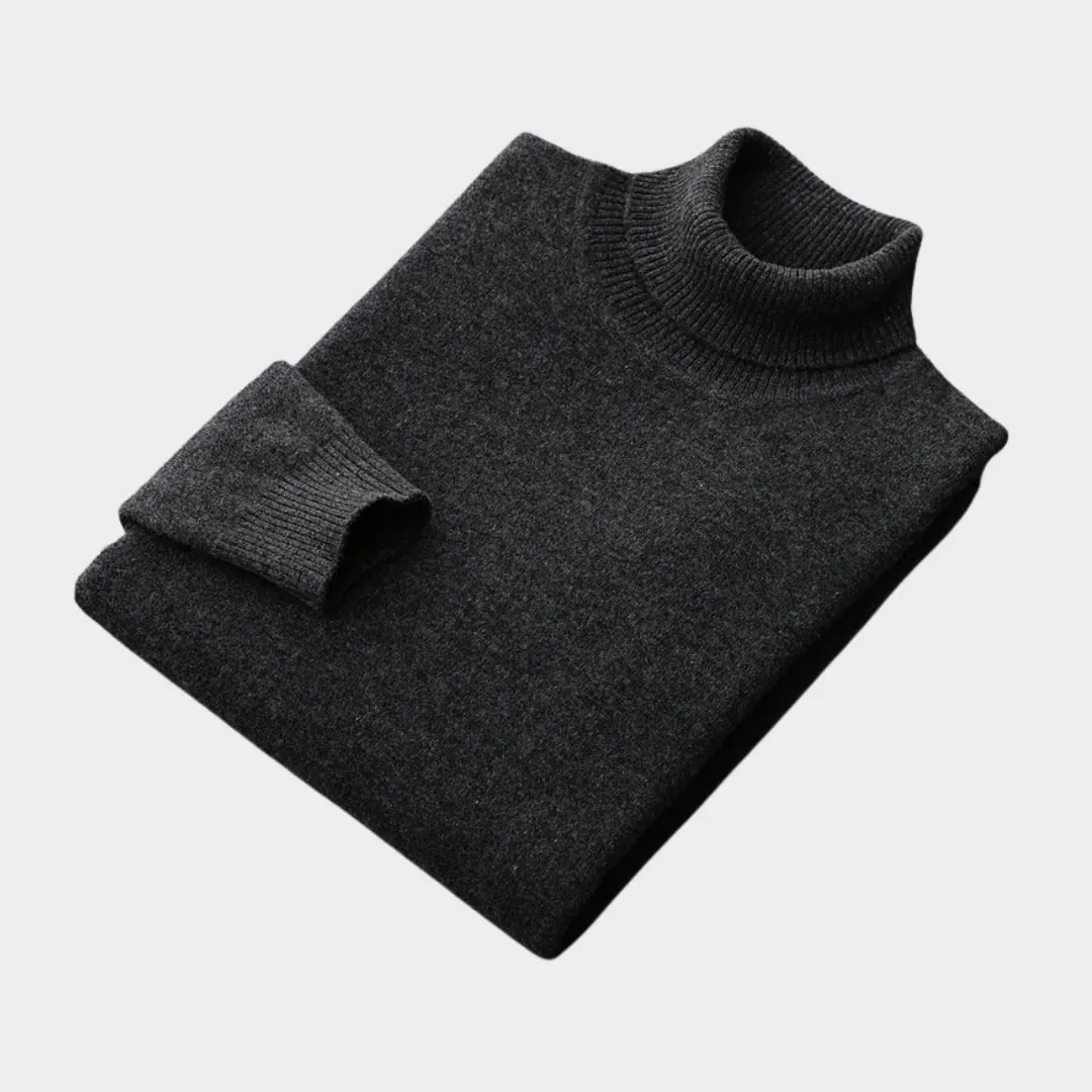 Men's Turtleneck Wool Sweater  Old Money Thick Business Knitwear, Cashmere, Navy Blue/Caramel/Black