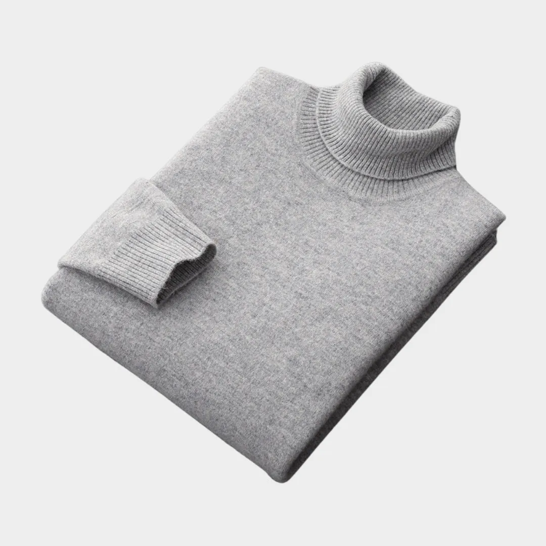 Men's Turtleneck Wool Sweater  Old Money Thick Business Knitwear, Cashmere, Navy Blue/Caramel/Black