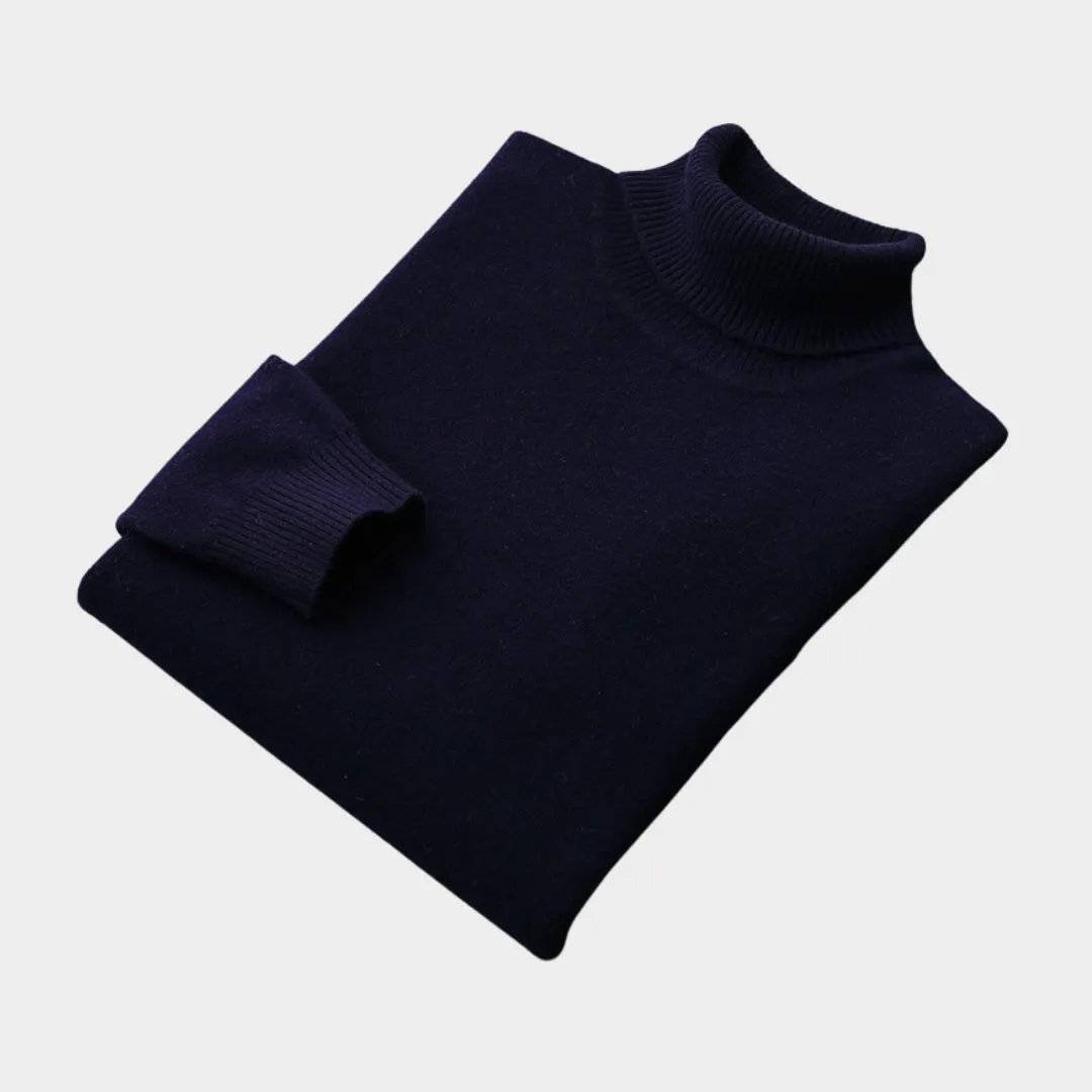 Men's Turtleneck Wool Sweater  Old Money Thick Business Knitwear, Cashmere, Navy Blue/Caramel/Black